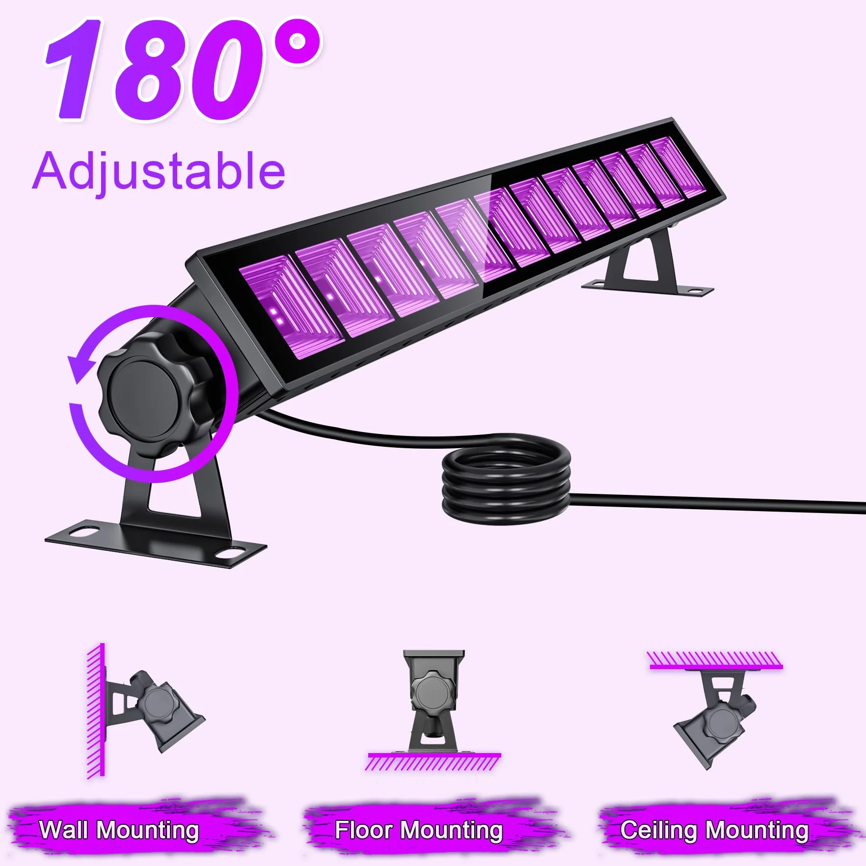 2-Pack Lampy UV LED Black Light 45 W, 395 nm, Listwa Światła UV do Imprez Fluorescencyjnych, Body Paint, Halloween, Plakaty Neonowe, IP66 Wodoodporna