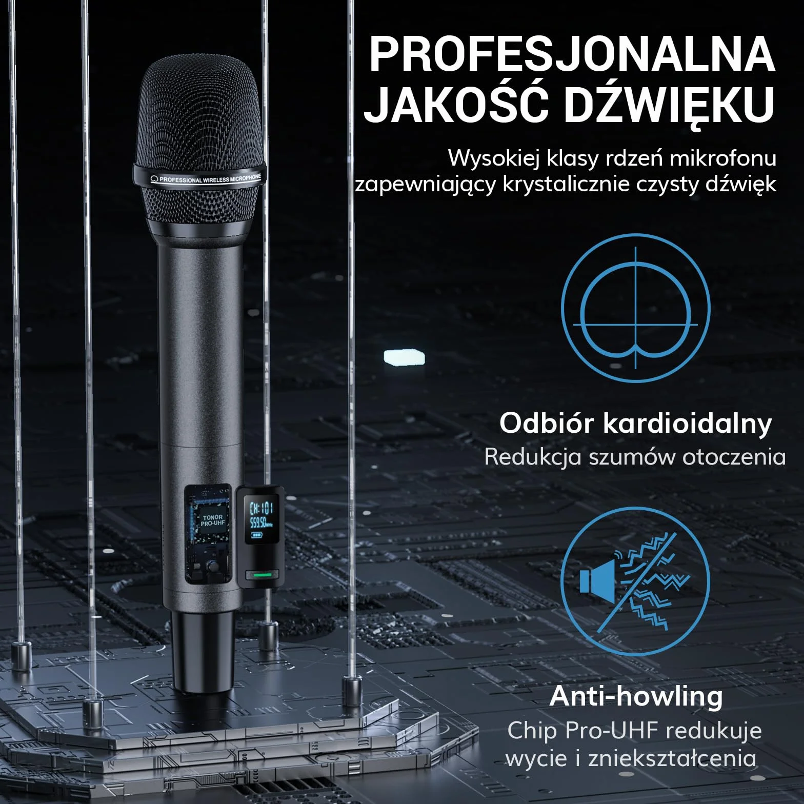 TONOR Bezprzewodowy System Mikrofon Ręczny TW520, Zasięg UHF 60m, Mikrofon do Karaoke