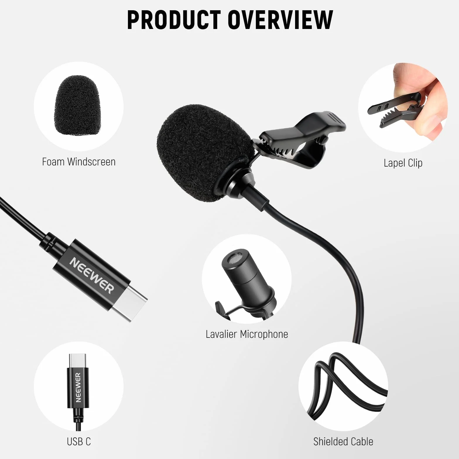 NEEWER 2 szt. Mini USB C Mikrofon Lavalier kompatybilny z iPhone 16 15 Pro Max Android, wielokierunkowy pojemnościowy z klipsem do klapy kabel 2 m