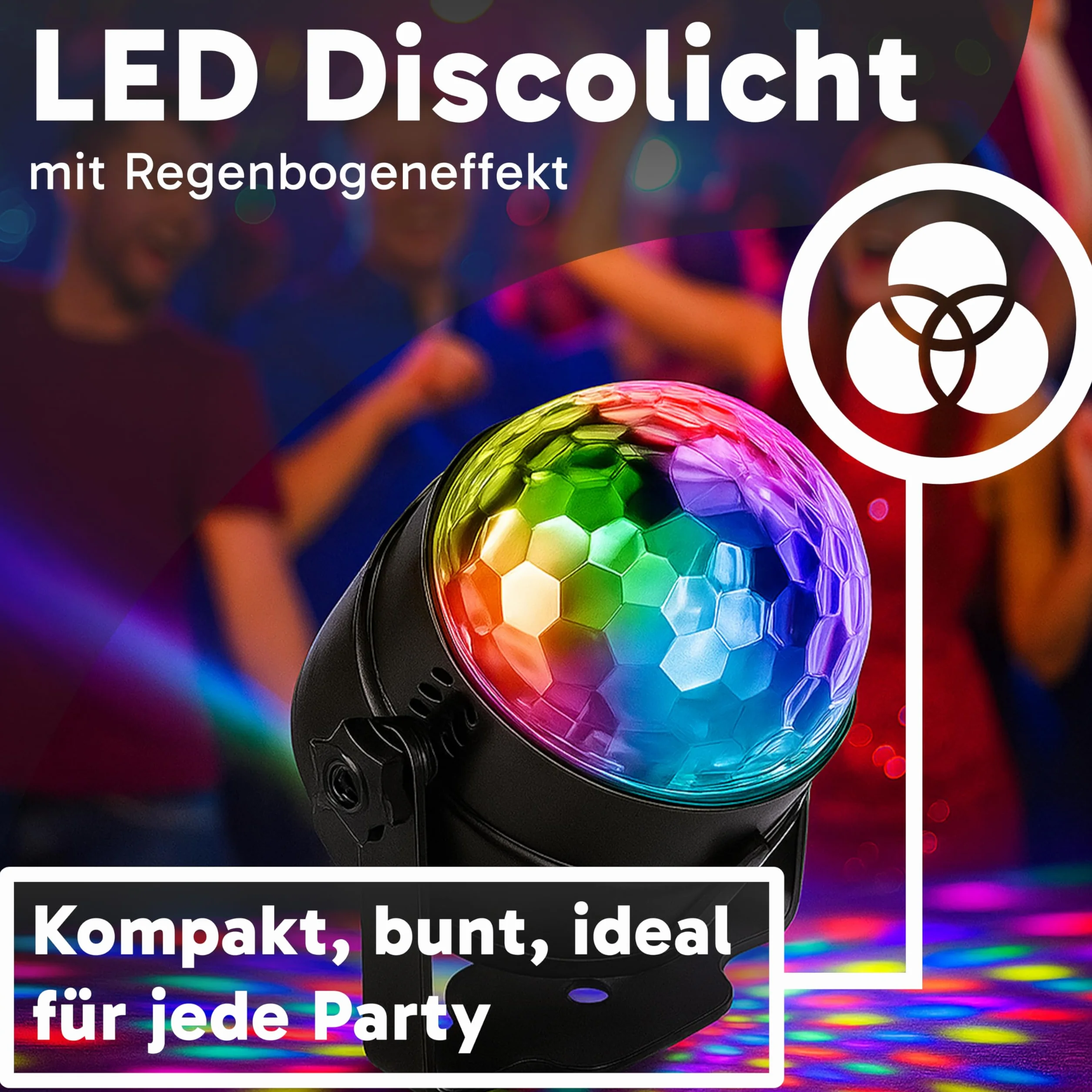 Retoo Kula dyskotekowa, 360° sterowana muzyką, oświetlenie dyskotekowe LED, lampa na imprezę DJ, obracana o 360°, z 3 kolorami światła, lampa dyskotekowa na imprezę, urodziny dziecka, oświetlenie