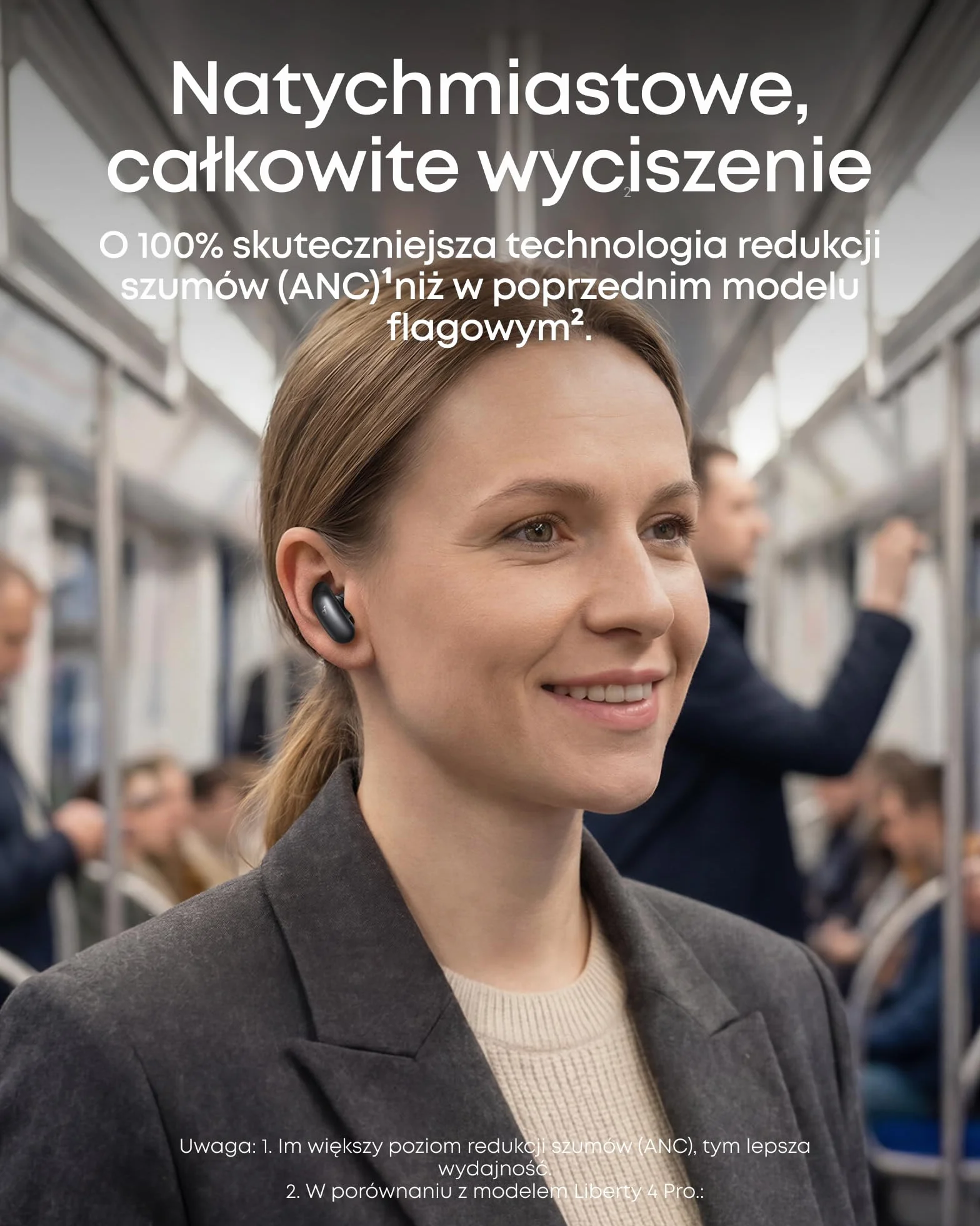 Słuchawki soundcore Liberty 5 Pro Anker, chip Anker Thus™ AI, wyraźne rozmowy nawet szeptem, redukcja szumów, czas odtwarzania 6,5 godz./28 godz., 5 min. = 4 odtwarzania, ładowanie bezprzewodowe