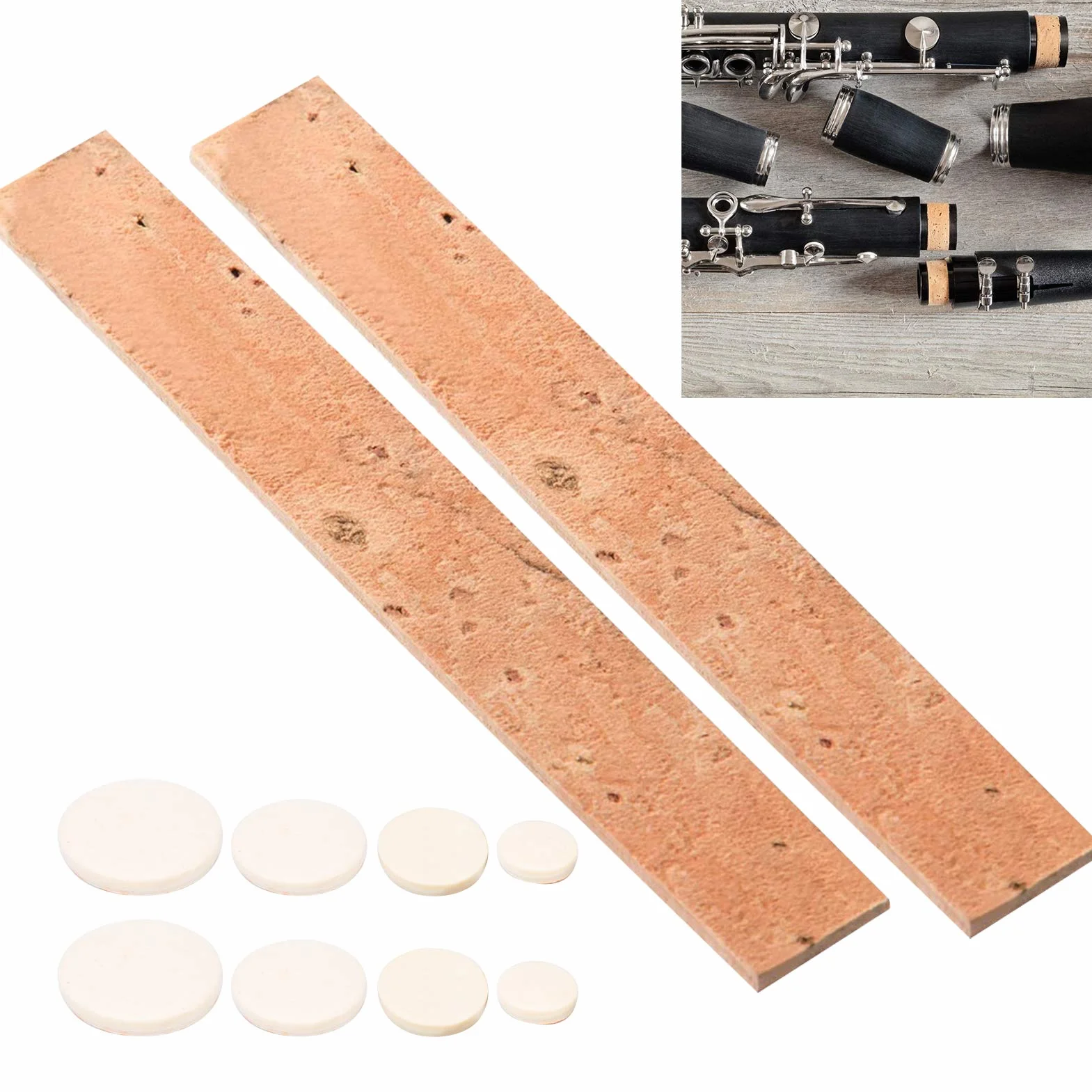 Bb Key Clarinet Pads Kit, Trwałe 17-częściowe podkładki dźwiękowe + 10-częściowe naturalne arkusze korka Zestawy zamienne do instrumentów klarnetowych