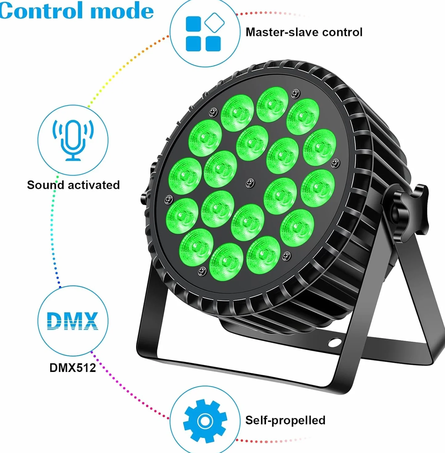 4 szt Reflektor LED Par 200W 18 LED reflektor sceniczny reflektor dyskotekowy światło imprezowe, 8CH Par LED światło RGBW DMX dźwięk stroboskopowy DJ świetlny na pokaz bar impreza Halloween