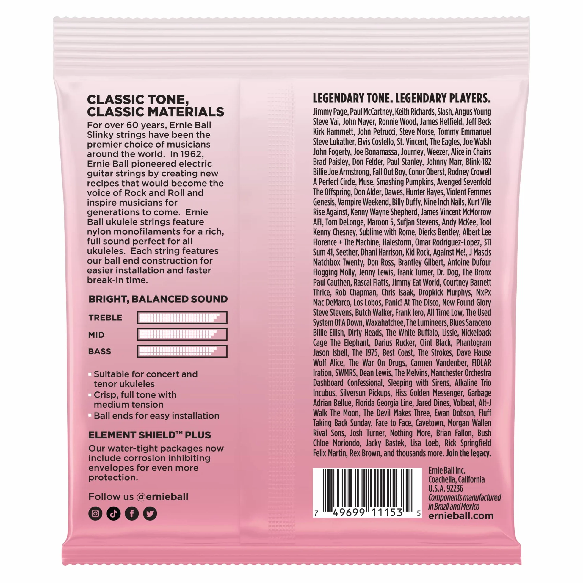 Ernie Ball Concert/Tenor Clear Nylon Ball End Ukulele Strings w/Wound G