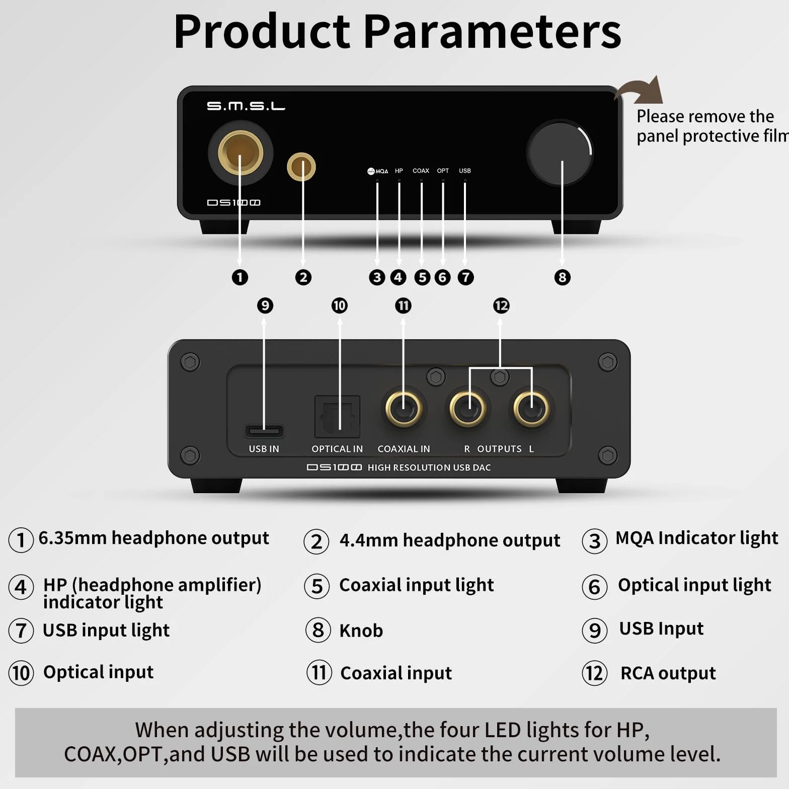 S.M.S.L DS100 USB MQA DAC z układem CS43131, wzmacniacz słuchawkowy 6,35 mm i 4,4 mm Obsługa MQA CD XMOS XU-316 32bit/768kHz DSD256 Wejście USB/optyczne/koncentryczne Mini DAC THD+N 0,00017%