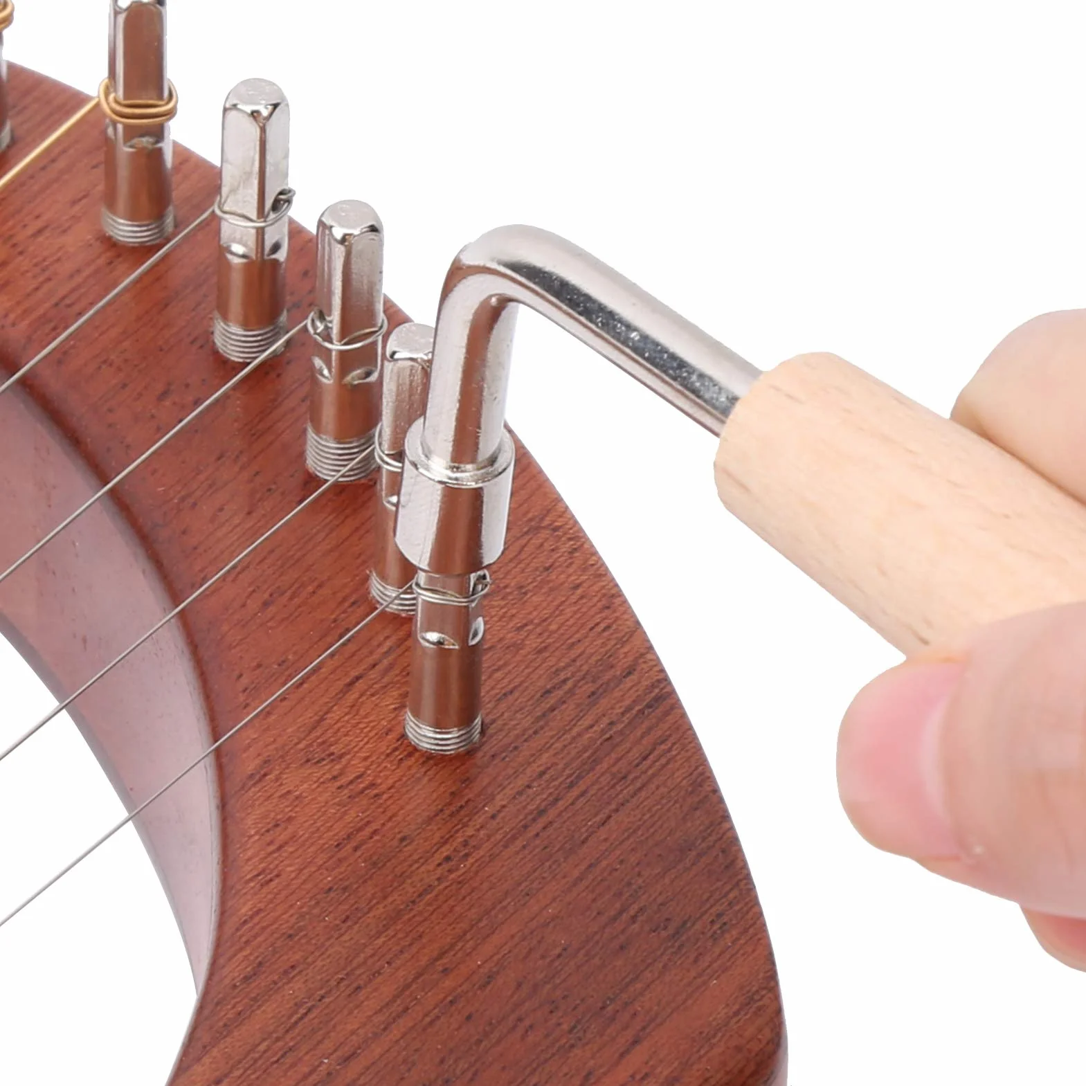 Wciągarka do harfy, metalowe struny Piękne i gładkie dźwięki Wciągarka Harfa Palisander Trwała stabilna struna Przenośny klucz obrotowy drewniany 7 metalowych instrumentów strunowych nurkowanie