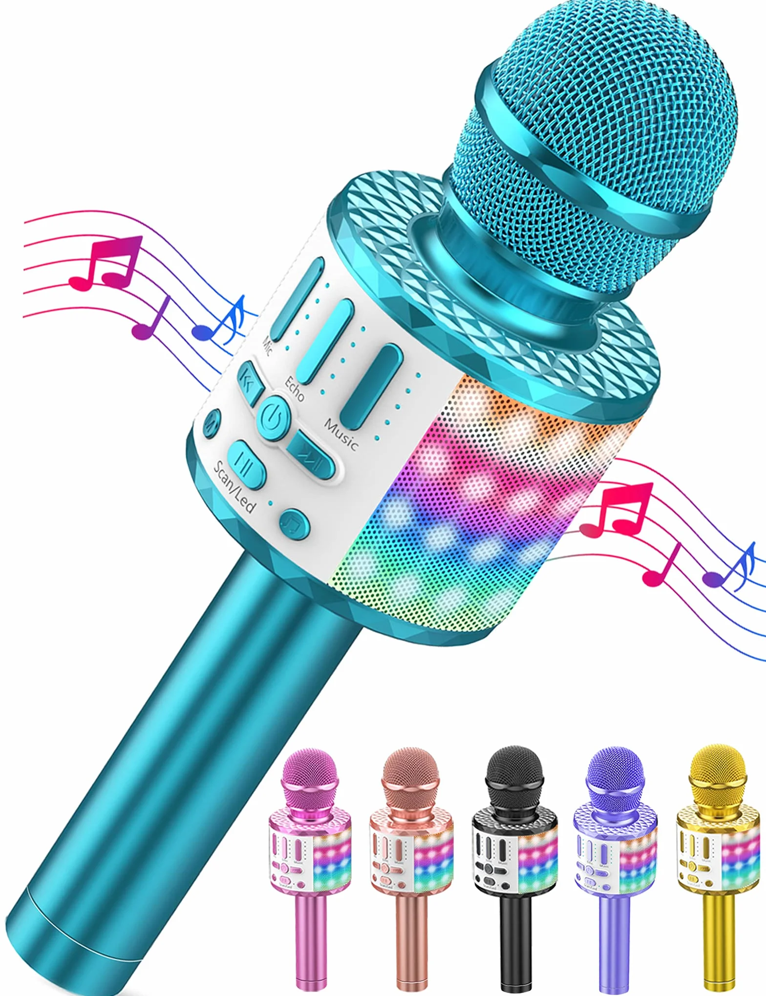 Mikrofon do karaoke dla dzieci, bezprzewodowy mikrofon Bluetooth z LED, prezent dla dziewczynek w wieku 3-12 lat, przenośna maszyna do karaoke do śpiewania, zabawka mikrofonowa dla dzieci, na
