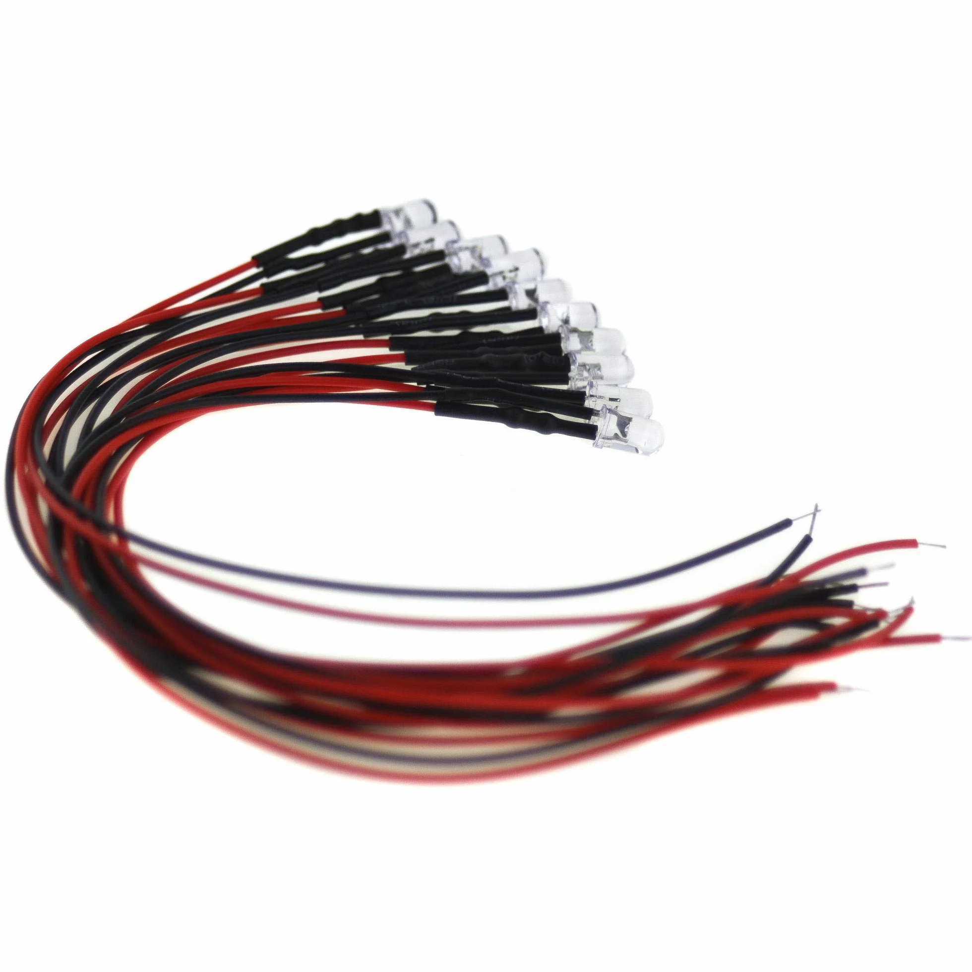 10 x 5 mm LED, 24 V, czerwony; z kablem przyłączeniowym 20 cm i wbudowanym opornikiem