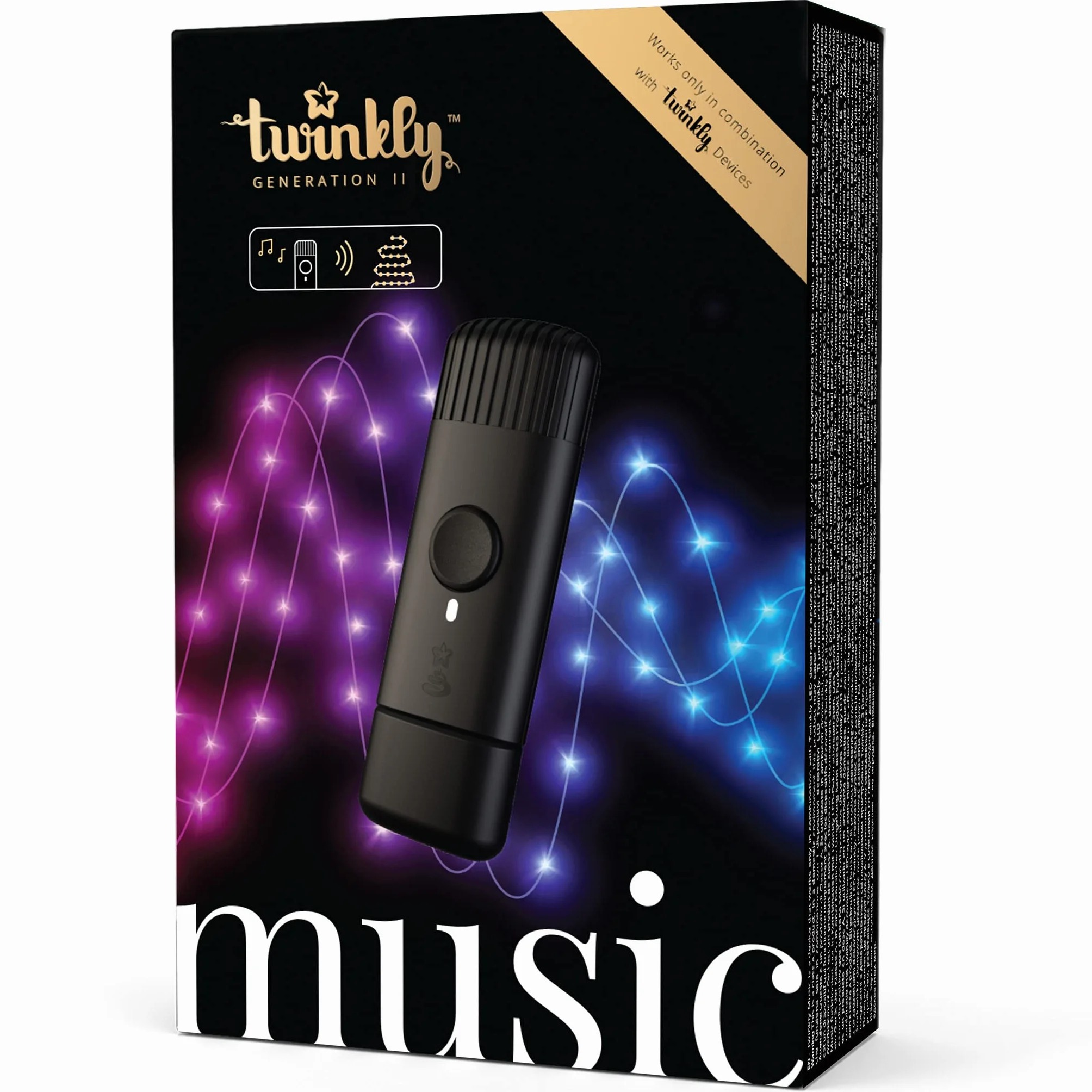 Twinkly Music - czujnik dźwięku do synchronizacji z muzyką Twinkly Smart LED Lights - zasilany przez Bluetooth i Wi-Fi USB