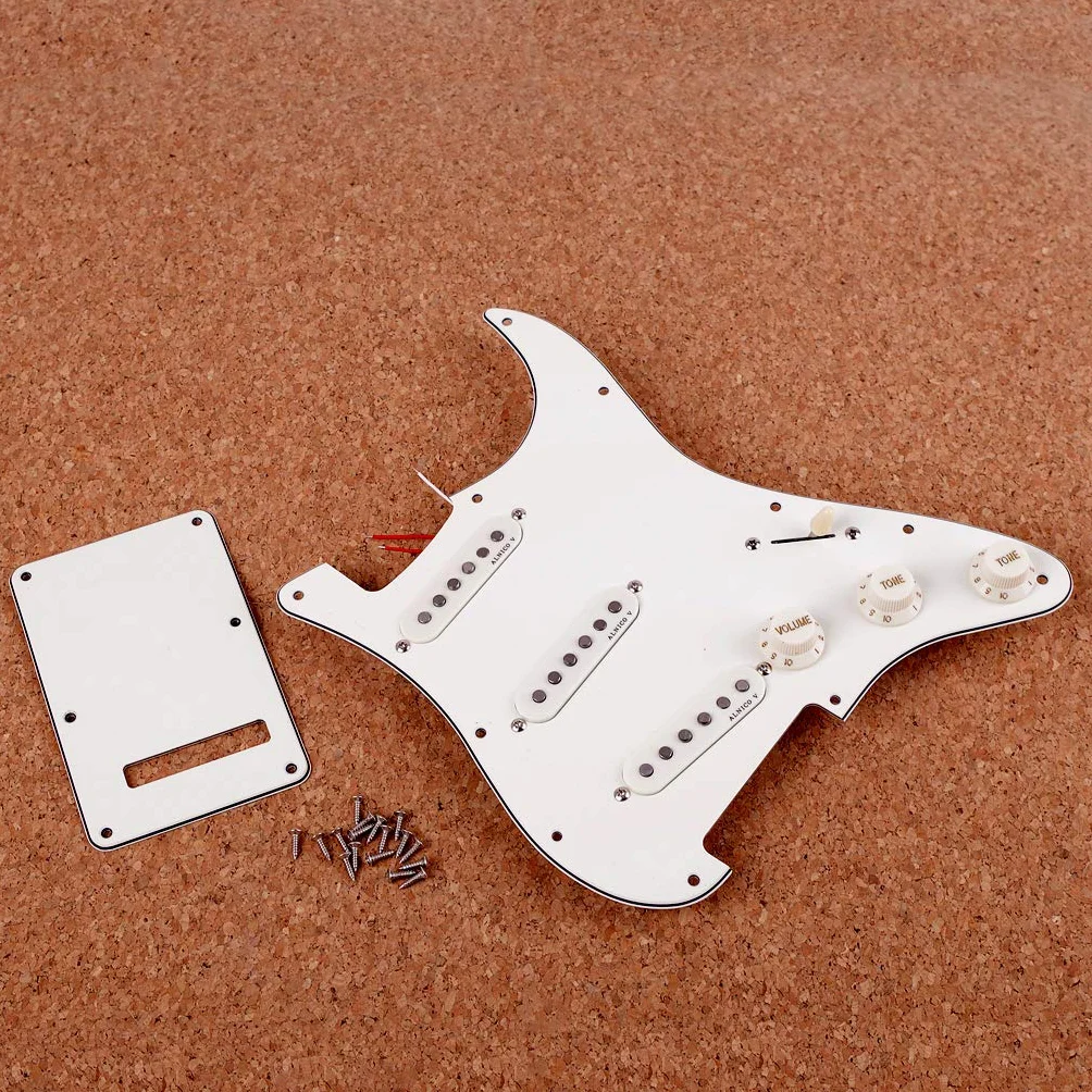 Alnicov zestaw z maskownicą do uderzania, gitarowe przetworniki z pojedynczą cewką, wstępnie okablowane SSS, tylną pokrywa, części gitarowe do Strat Stratocaster, 3-warstwowa, biała, 11 otworów