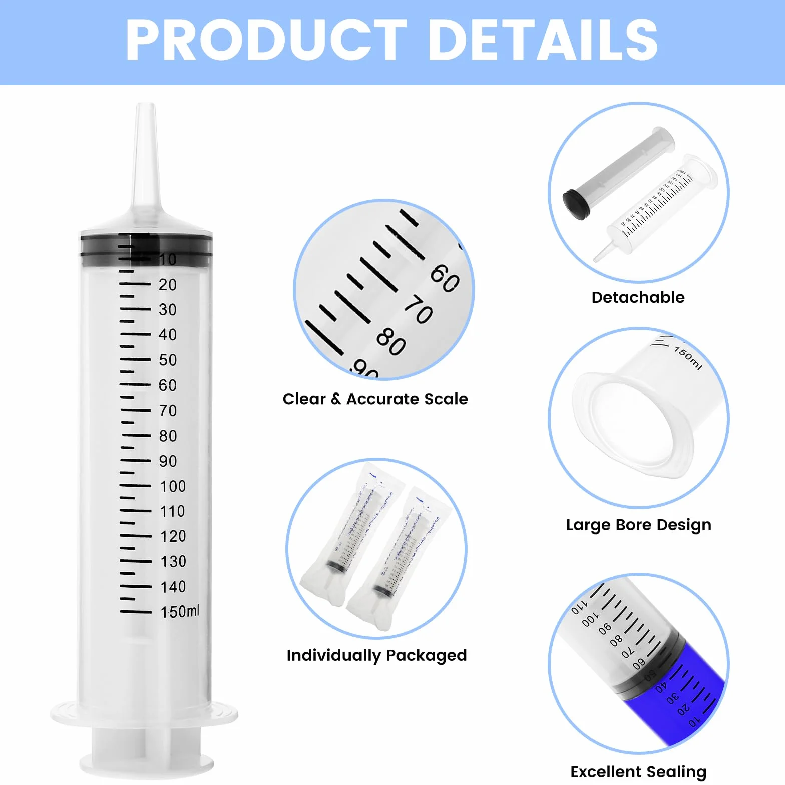 150 ml strzykawka wielokrotnego użytku, 2 strzykawki do oleju, strzykawki z tworzywa sztucznego, z tworzywa sztucznego PCW, strzykawki z cewnikiem, strzykawki do pomiaru płynu, strzykawki bez igły do