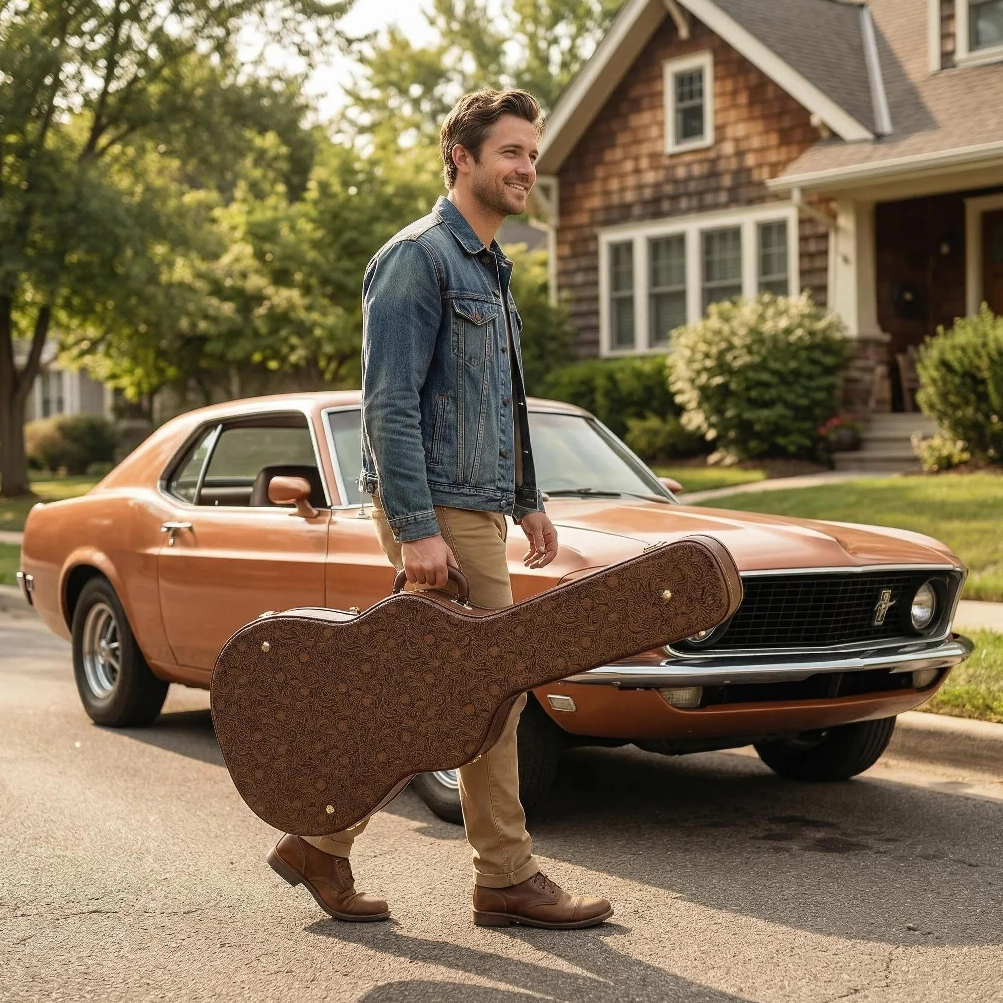 Crossrock drewniany futerał do gitary elektrycznej Gibson SG – Blossom Brown (ekoskóra), bordowa welurowa wyściółka, zamek – Designer Series CRW530SGBQ