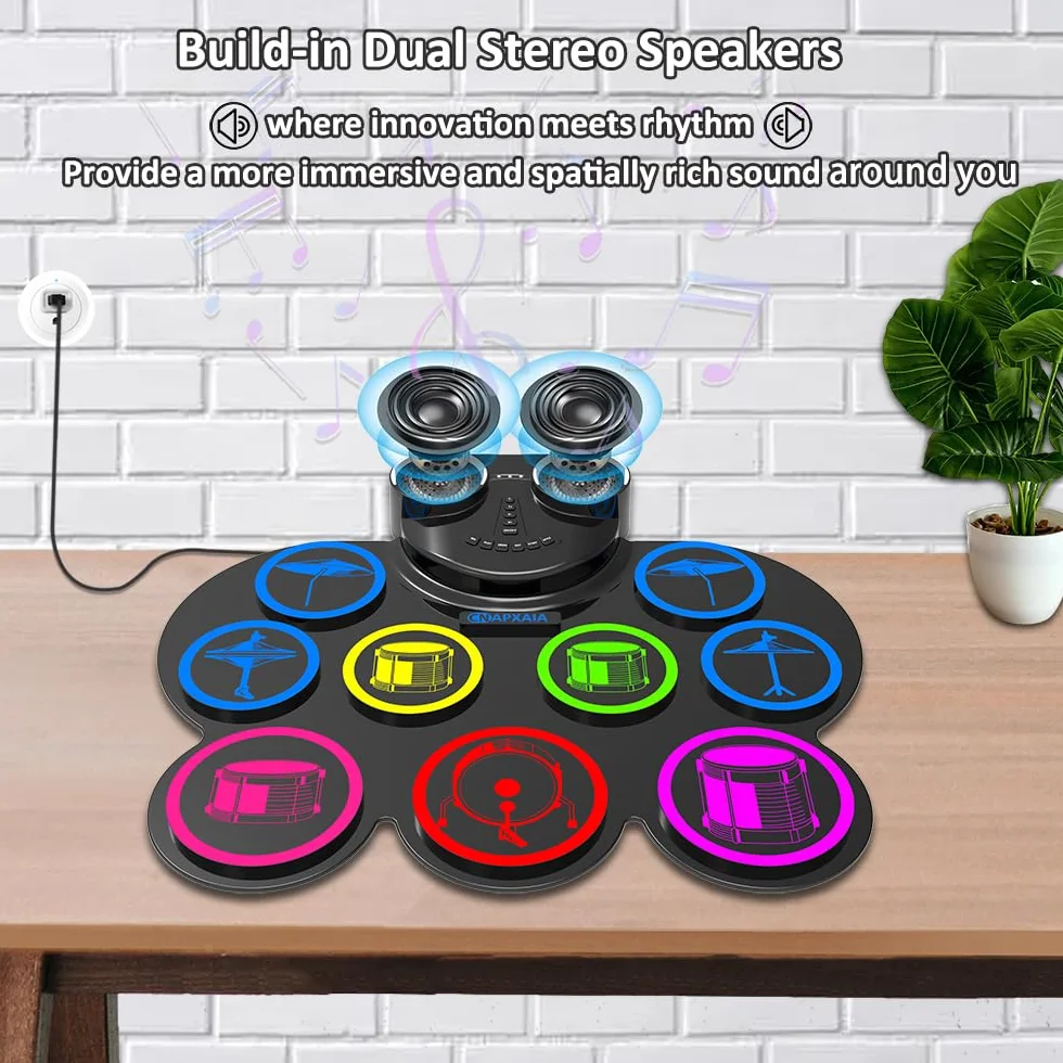 Elektroniczny Zestaw Perkusyjny CNAPXAIA 9 Padów Bębny Elektroniczne Podwójne Głośniki Złącze Słuchawkowe Bluetooth MIDI