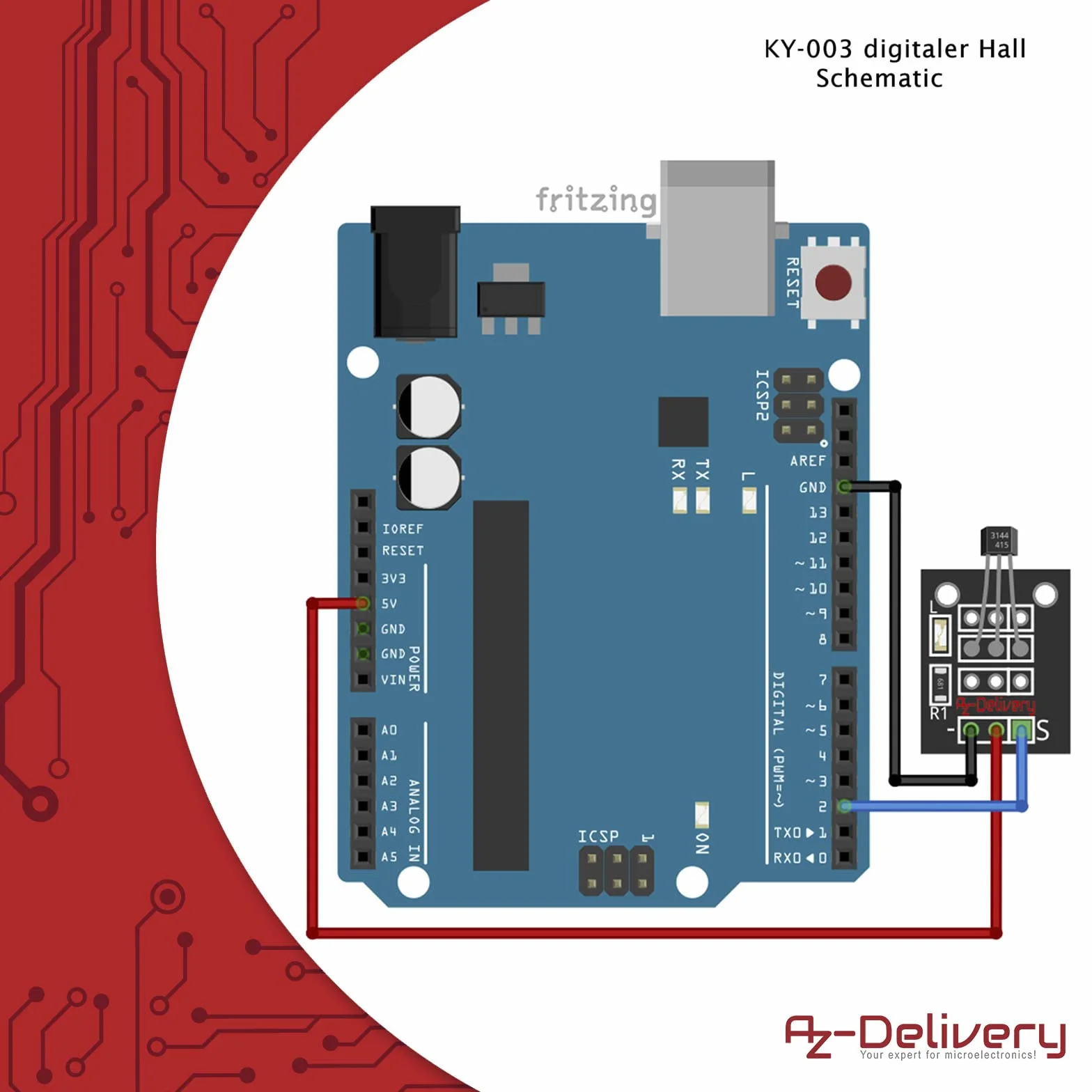 AZDelivery 5 x KY-003 Tranzystor z cyfrowym czujnikiem Halla kompatybilny z Arduino i Raspberry Pi, w tym e-book!