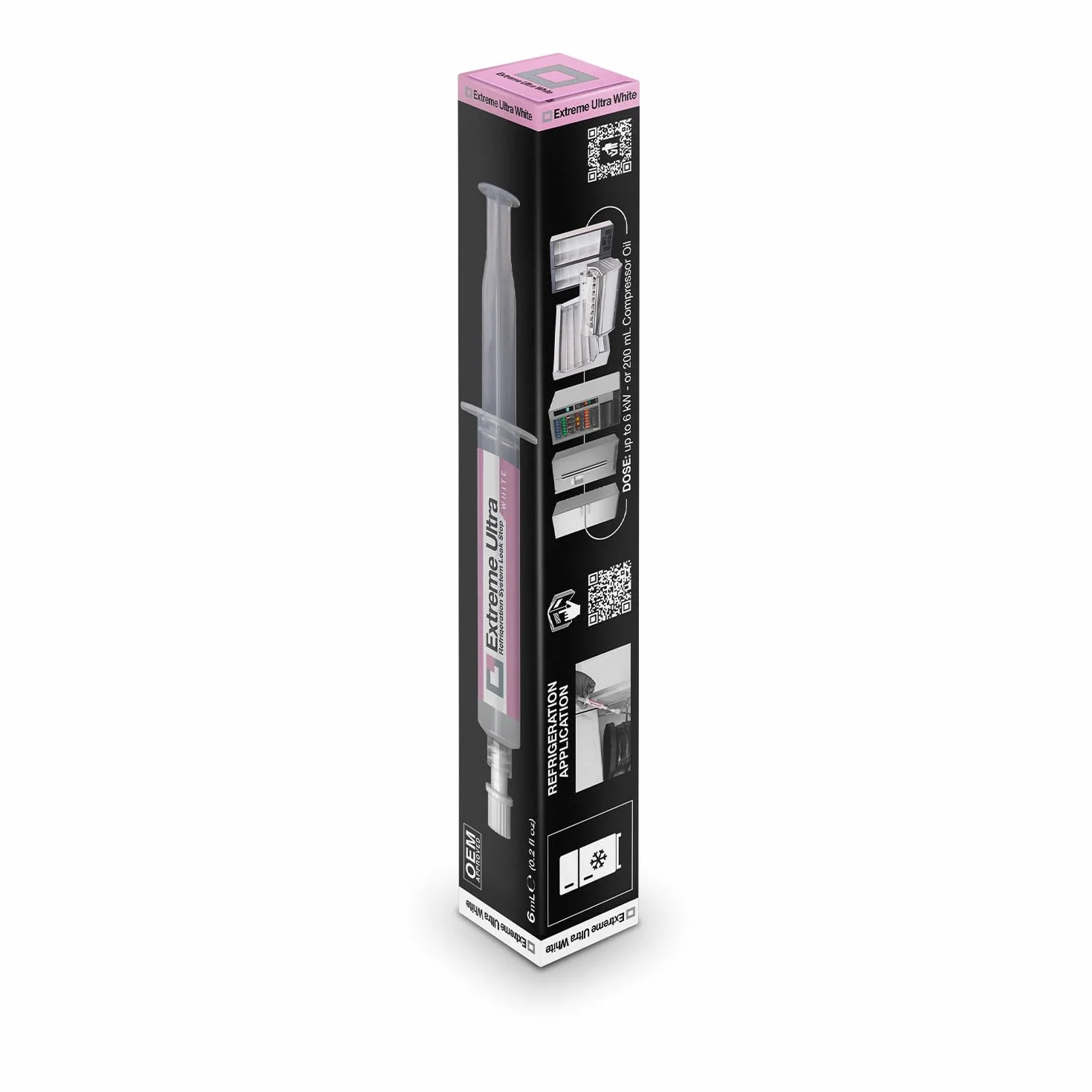 ERRECOM Extreme Ultra White - 6 mL, ogranicznik przecieku czynnika chłodniczego do lodówek ze sprężarką hermetyczną i adapterem R600 - R290 — R134a, 1/4 SAE w zestawie