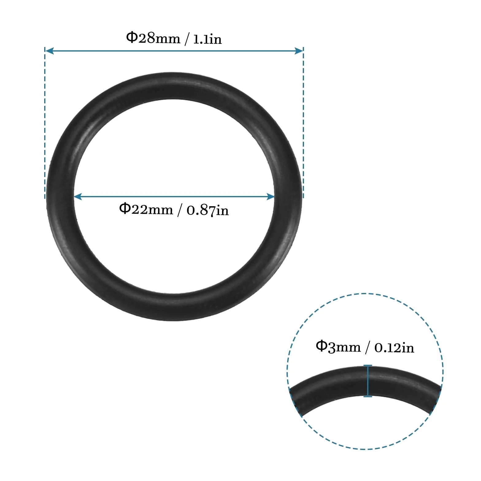 QUARKZMAN 10 sztuk kauczuku nitrylowego, o-ringi, uszczelki 28 mm x 22 mm x 3 mm, do kranu, hydraulika, uszczelki, połączenia, kolor czarny