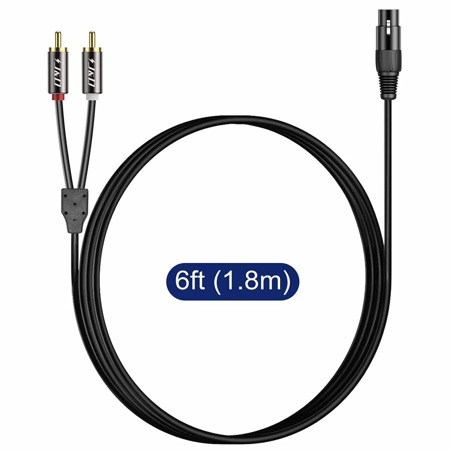 J&D XLR do 2 RCA Y kabel krosowy PCW stereo audio interconnect 6 stóp