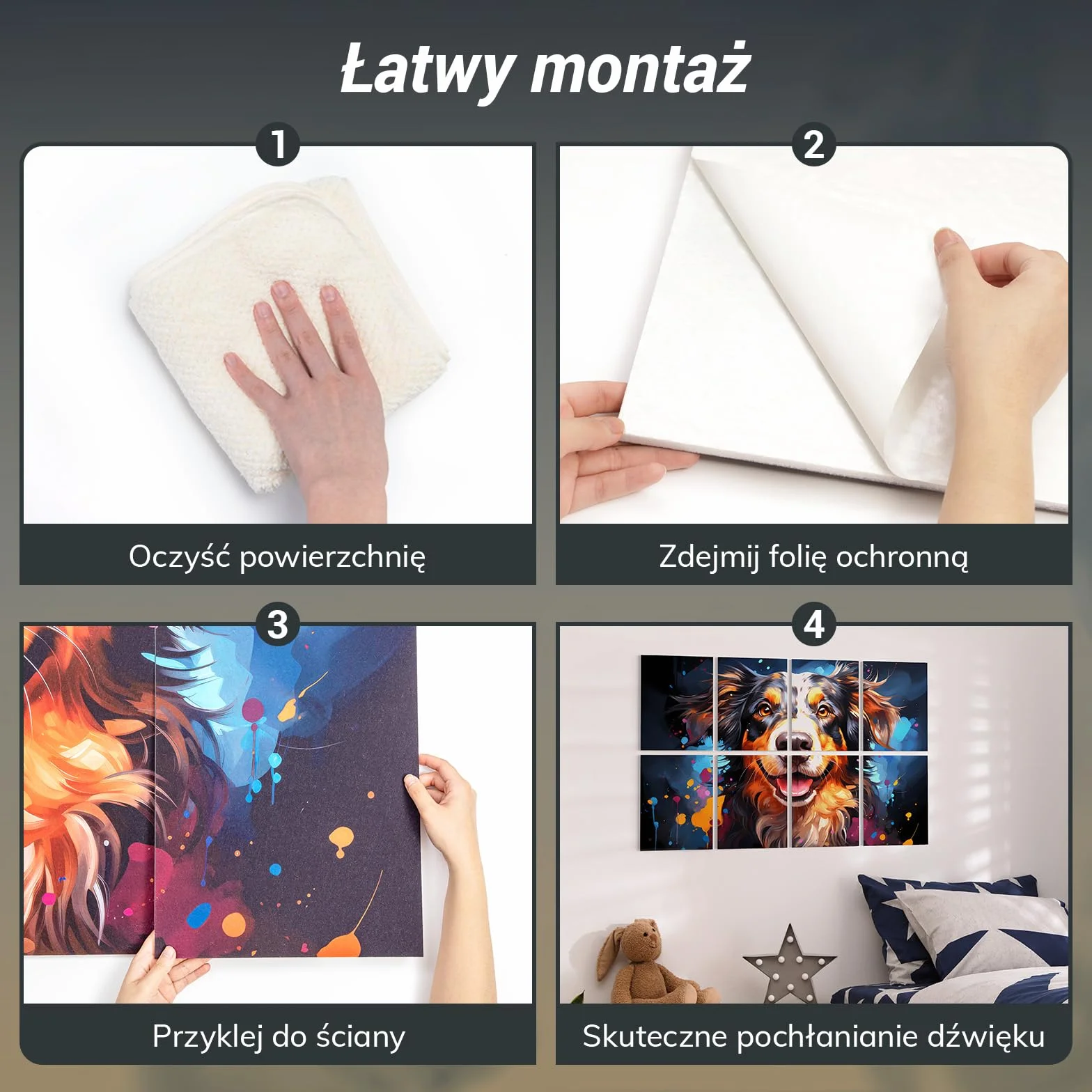 TONOR 8-pakowy artystyczny panel akustyczny, samoprzylepne panele ścienne, panele dźwiękochłonne 40 * 30 * 0.9cm, dekoracyjne panele dźwiękochłonne, obróbka akustyczna do studia, Mapa świata