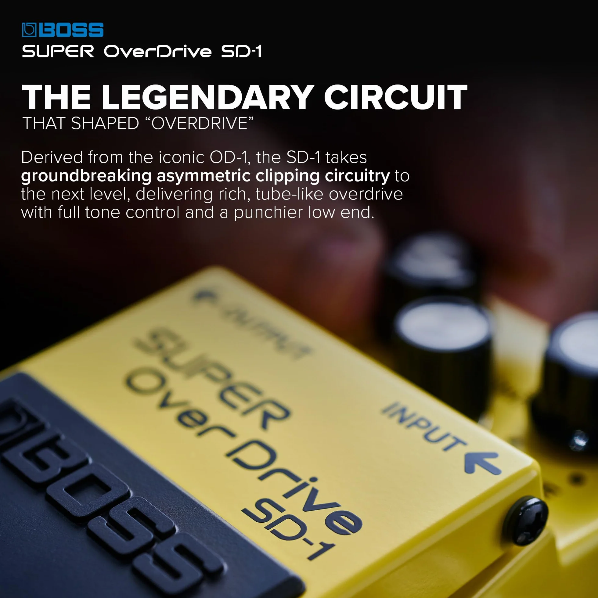 Efektu Gitarowy BOSS SD-1 SUPER OverDrive | Definiujący Gatunek Dźwięk Overdrive | Od Łagodnych do Umiarkowanych Brzmień Drive | Idealny do Użytku Wzmacniaczami typu Clean | 5-letnia Gwarancja