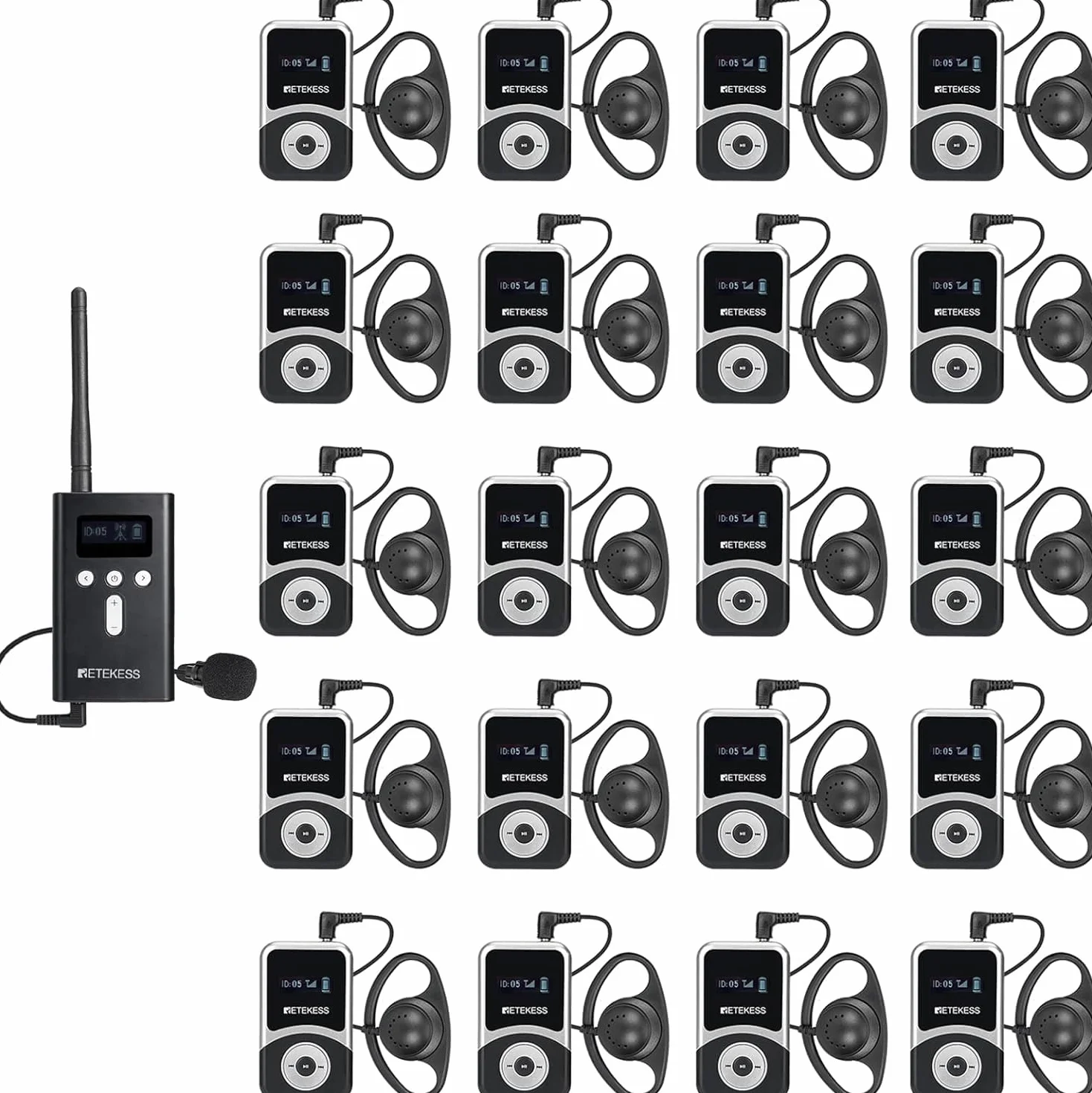 Retekess T130S (T130 2rd) Audio Tour Guide System, 49-Kanałowy System Interpretacji, 100 Metrowy System Tłumaczenia Kościoła dla Turystyki, Fabryki, Konferencji, Uczelni, Szkolenia