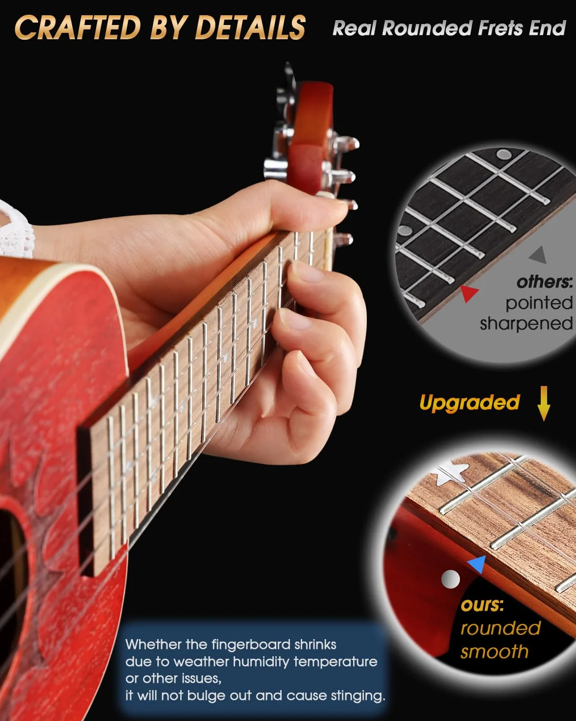 Winzz Ukulele sopranowe dla dorosłych i dzieci - 53 cm mahoń, struny węglowe, matowy sunburst