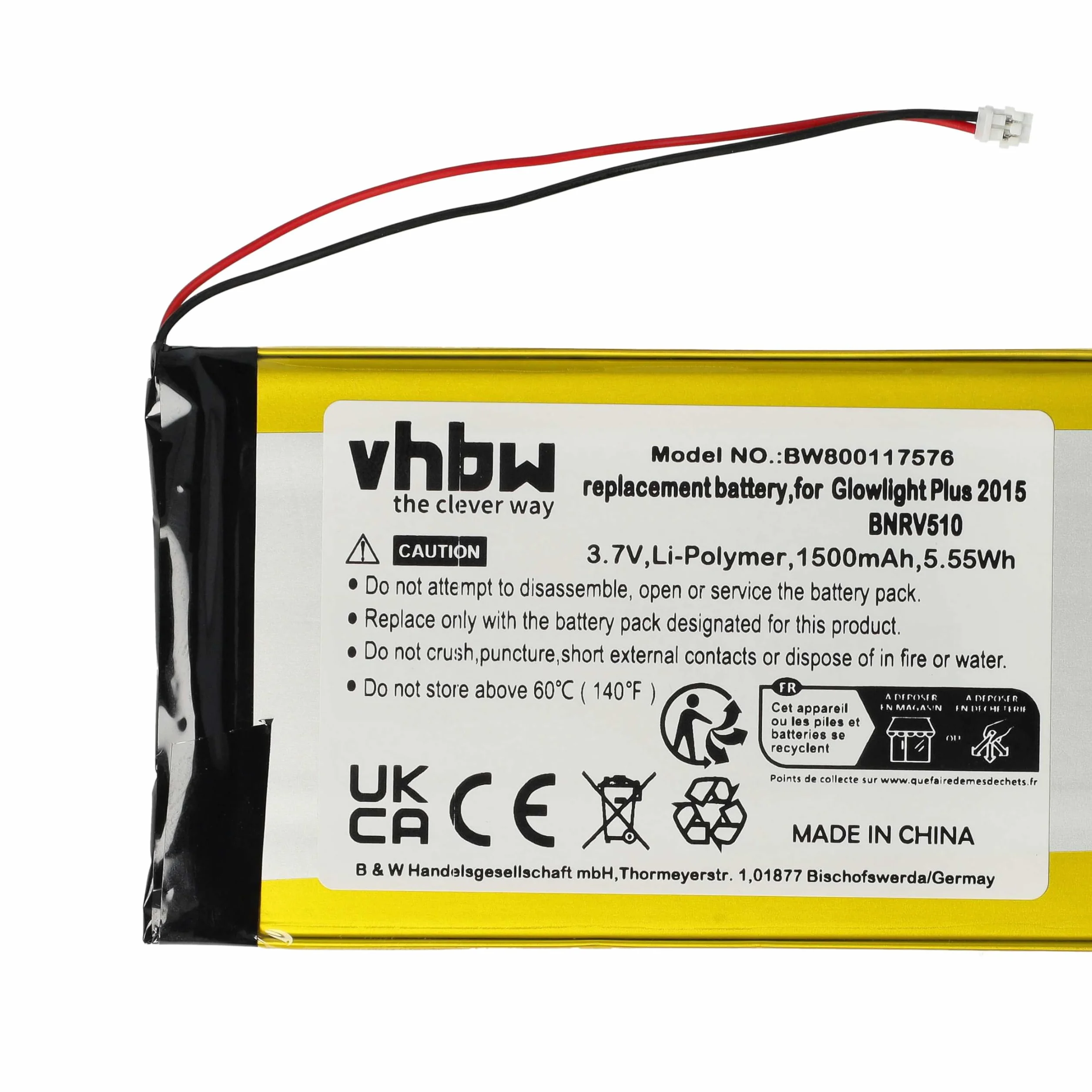 vhbw Zapasowa bateria kompatybilna z czytnikiem e-booków Kobo Glo HD (1500 mAh, 3,7 V, litowo-polimerowy)