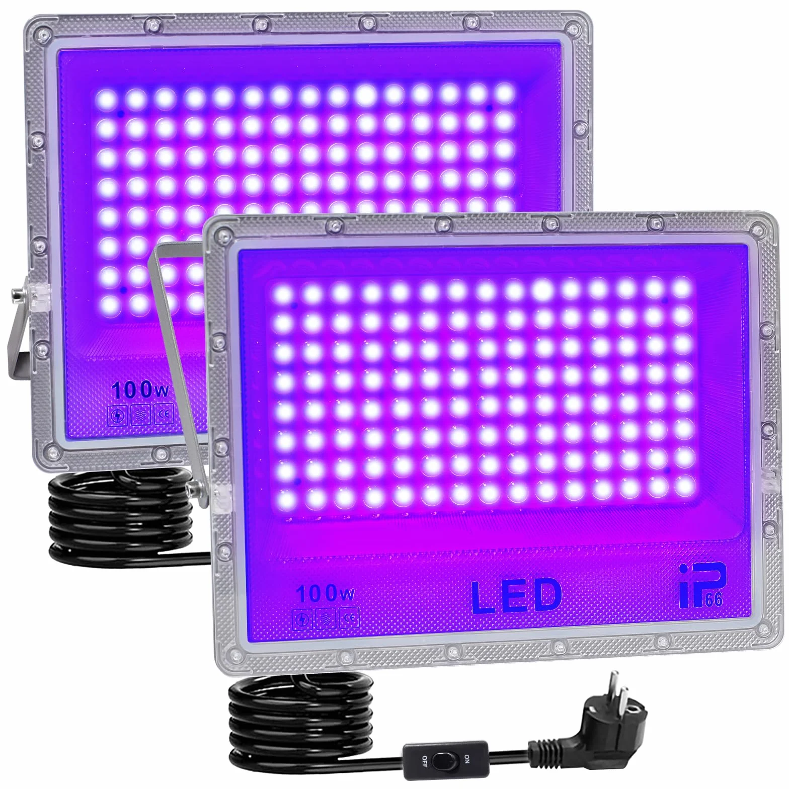 Reflektor z czarnym światłem, 100 W, czarne światło, LED z wtyczką, 395-405 nm, IP65, wodoszczelny reflektor UV