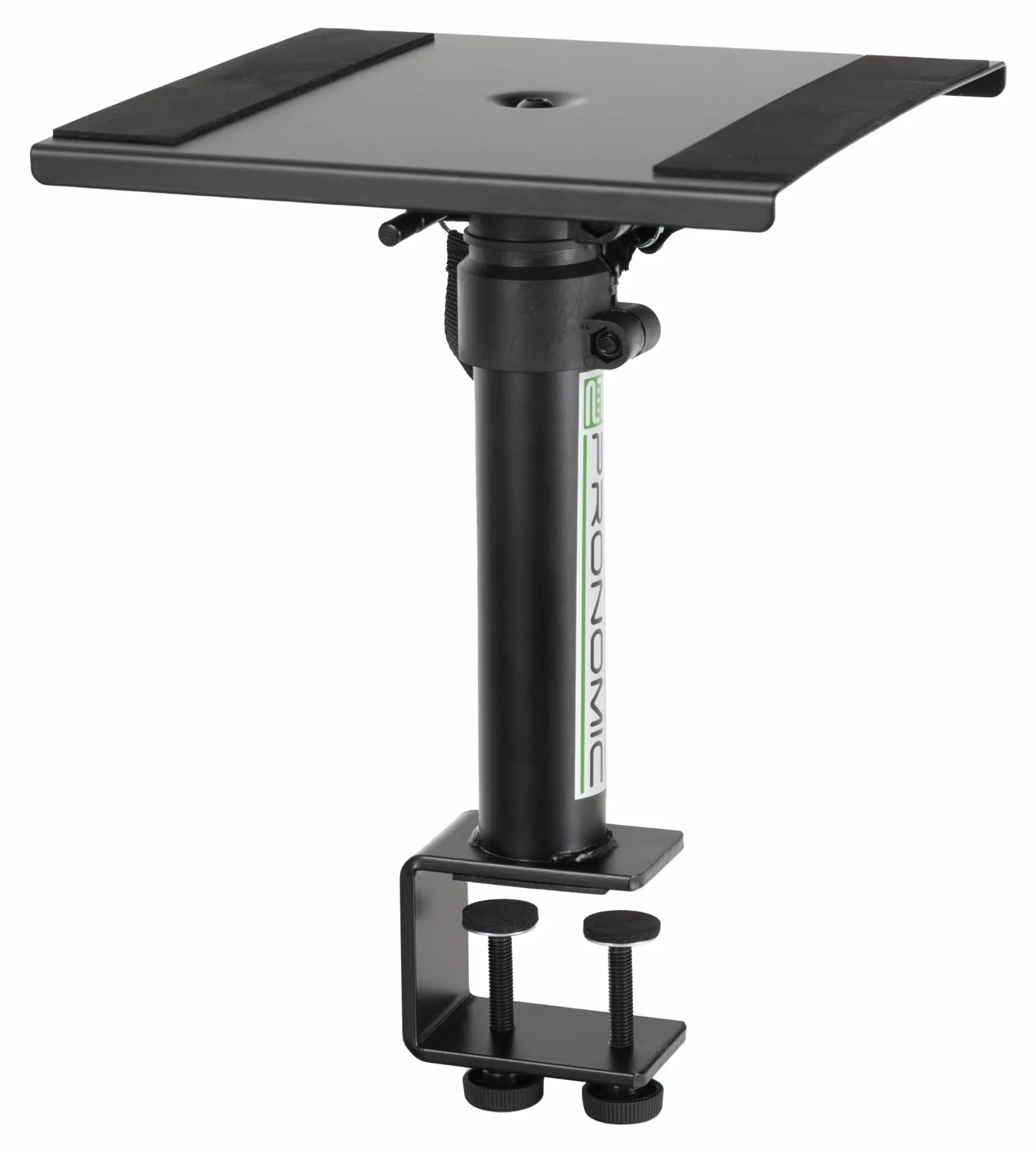 Pronomic SLS-36K BK statyw stołowy z zaciskiem stołowym do monitorów studyjnych – bardzo mało miejsca – regulacja wysokości 24,5 cm i 41,5 cm – powierzchnia do odkładania z paskami z gumy piankowej –