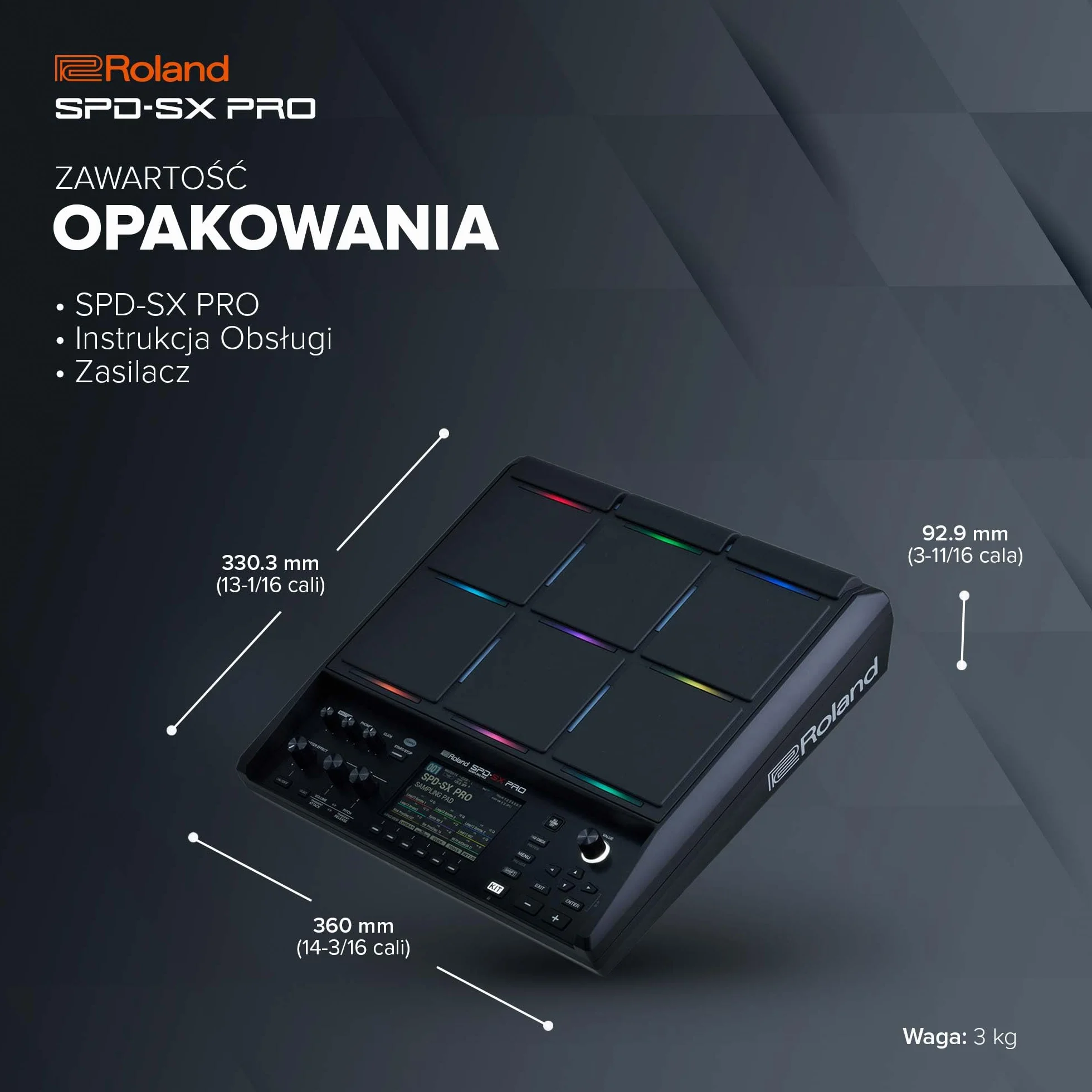 Pad so Sampli Roland SPD-SX PRO | Flagowy Pad do Sampli dla Perkusistów i Innych Muzyków | 9 Powierzchni do Gry, 8 Zewnętrznych Wejść Wyzwalających, Kolorowy Wyświetlacz