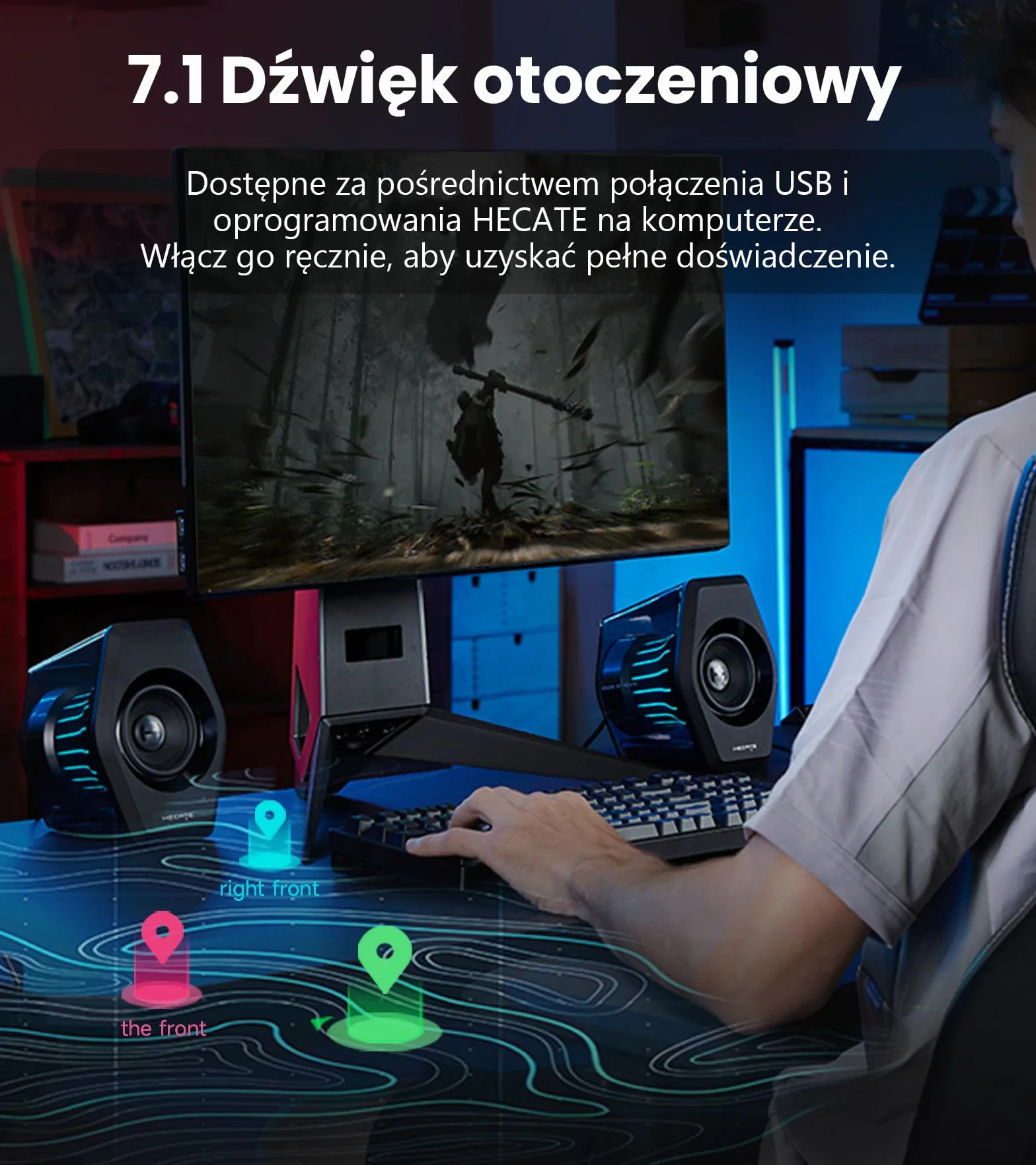 Edifer G2000 pro 2.0 głośnik gry rgb, maksymalna moc 64w, 270 ° tempoflow ™ Synchronizacja optyczna, dźwięk otoczenia wirtualny 7.1 - Bluetooth 5.4 / usb - C/aux dla PC, PS5 (Czarny)