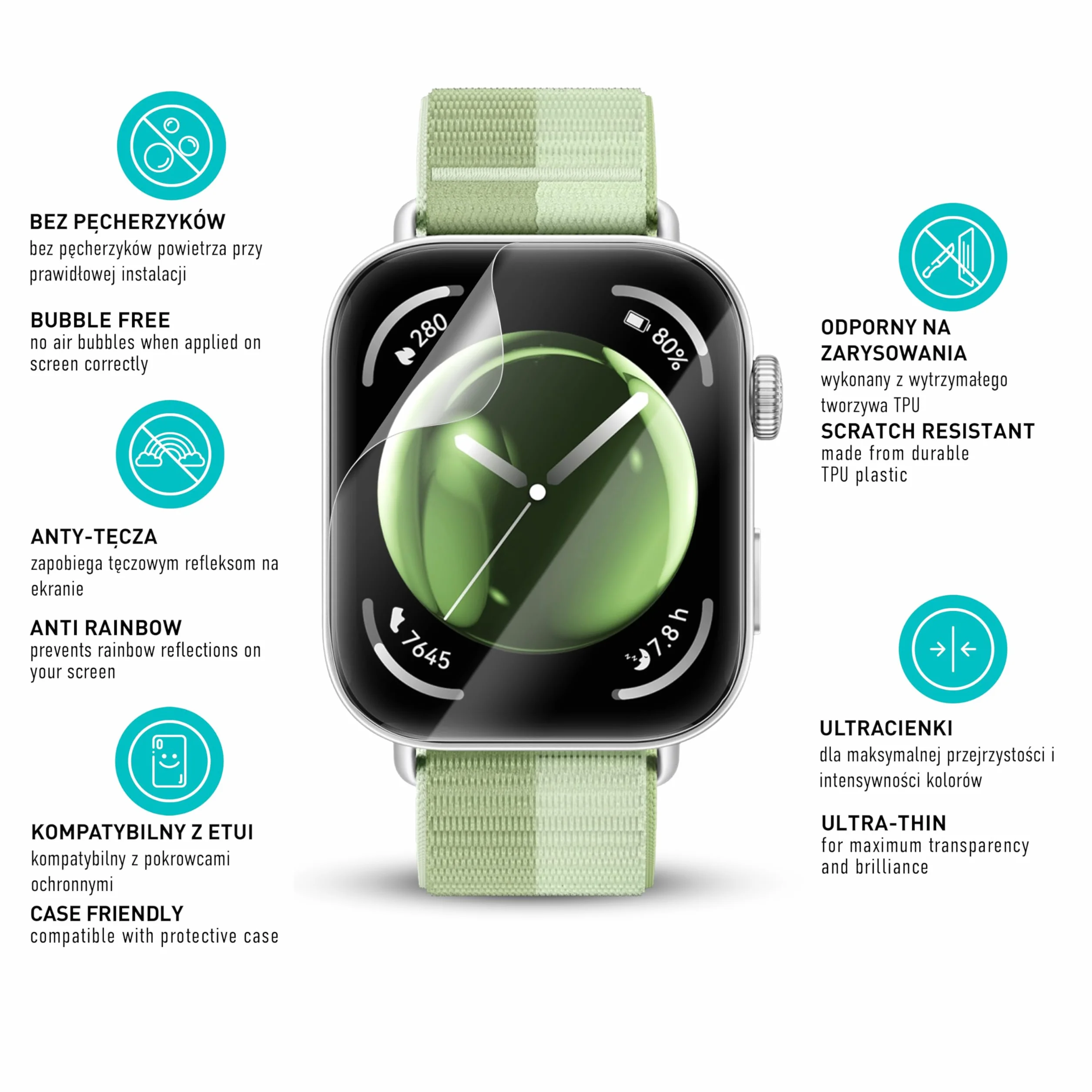 smartect Folia Ochronna TPU [3 Sztuki, Clear] dla Huawei Watch Fit 3, Zakrywa cały wyświetlacz, Ochraniacz Ekranu bez Pęcherzyków, Bez Odcisków palców