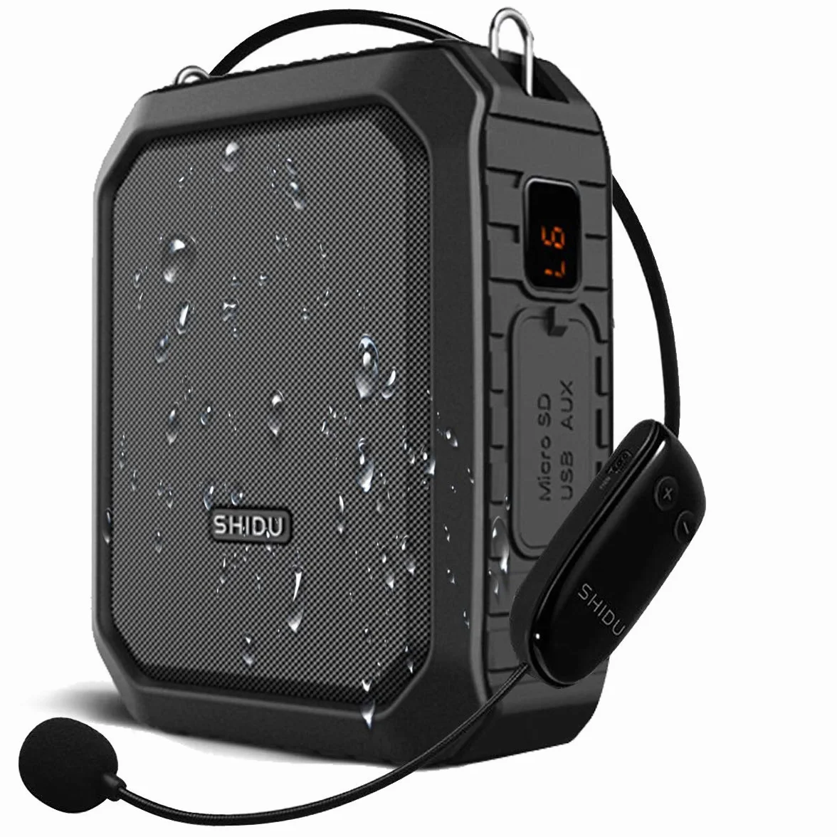 SHIDU Bezprzewodowy wzmacniacz głosu, głośnik Bluetooth, 18W, wodoodporny, przenośny system PA z bezprzewodowym mikrofonem UHF, zestaw słuchawkowy do wielokrotnego ładowania, wzmacniacz głosu, osobisty mikrofon do klasy/na zewnątrz/dla przewodników turyst