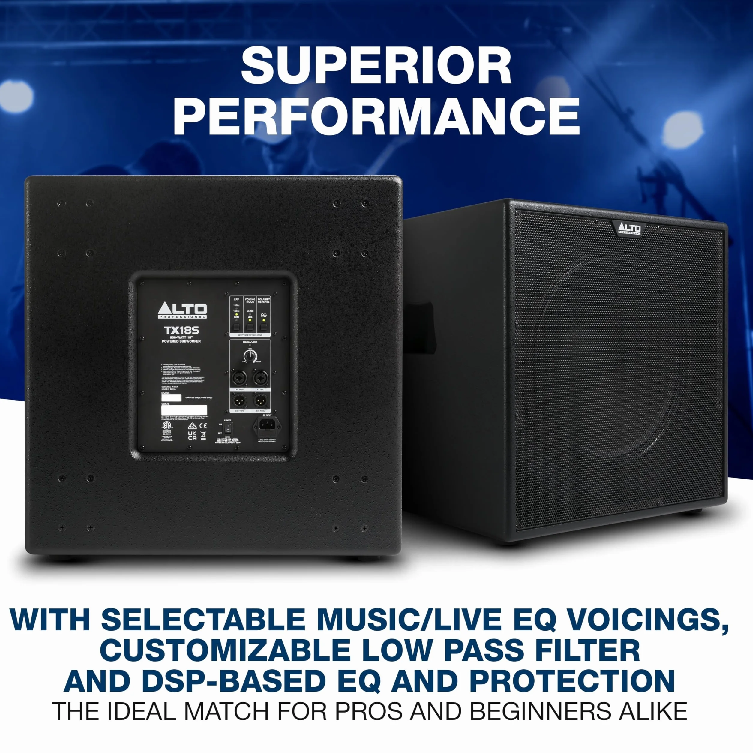 ALTO TX18S Subwoofer 900W 18" Aktywny Głośnik PA, Nagłośnienie z Procesorem DSP z 3-calową Cewką Drgającą, Basy, Łatwa Konfiguracja