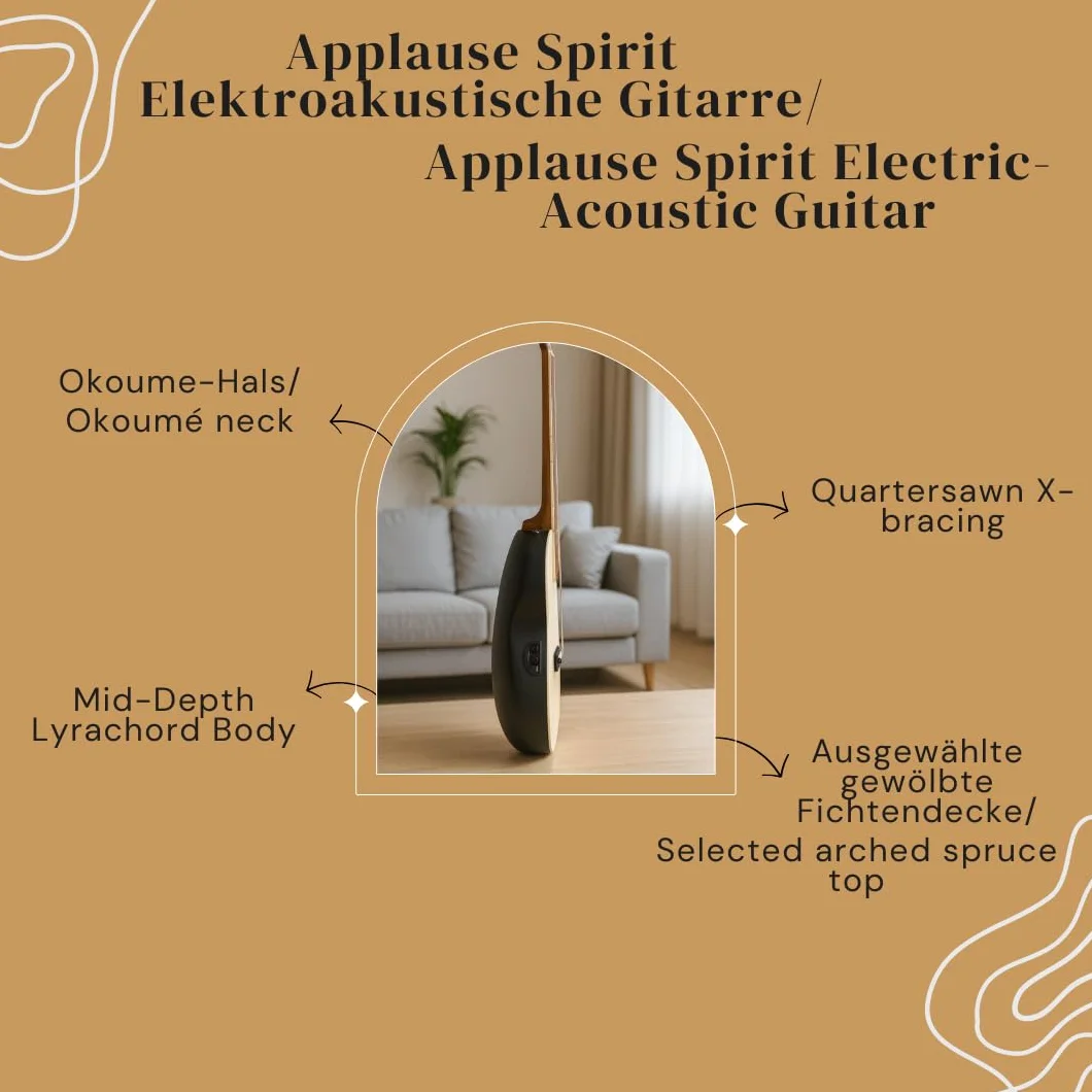 Applause gitara elektroakustyczna Spirit - selekcjonowany świerkowy top - korpus Lyrachord o średniej głębokości - cutaway - przedwzmacniacz AP2T + tuner - naturalny - AAE-044-4S