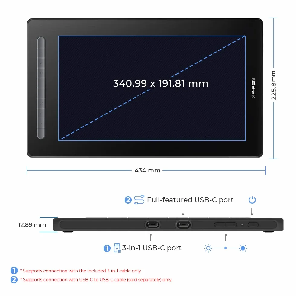 XP-PEN Artist 16 2. generacji tablet graficzny, monitor graficzny 15,4 cala, X3 Smart Chip Pen z 10 przyciskami szybkiego dostępu, 127% przestrzeni kolorów sRGB, wyświetlacz do szkicowania, rysowania