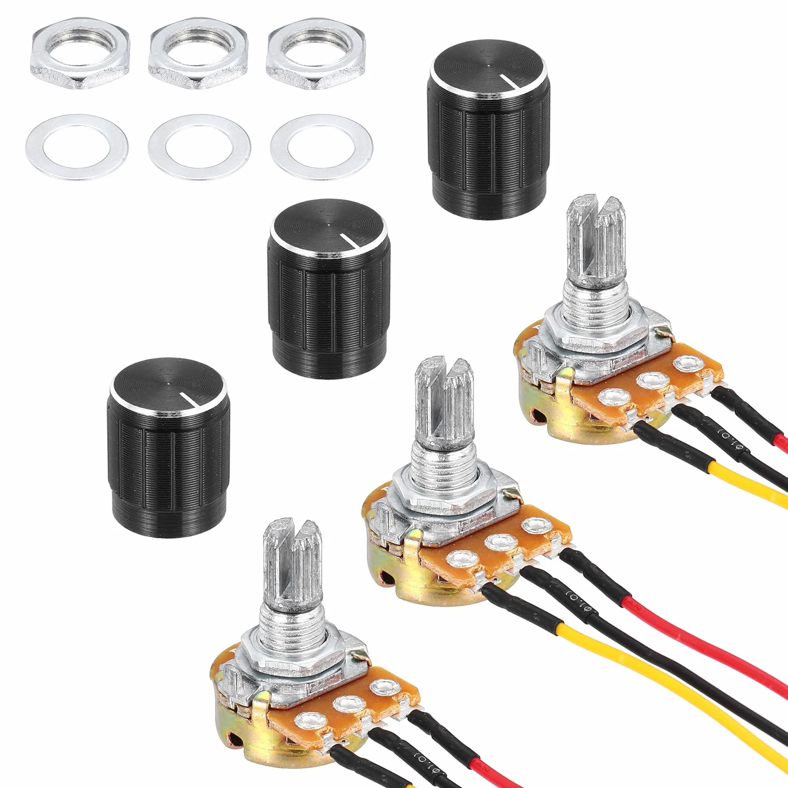 QUARKZMAN 3 sztuki WH148 Potencjometr B20K Ohm Rezystory zmienne z pojedynczym złączem 3 zaciski liniowe obrotowe złącze kabla JST-XH2.54 o długości 20 cm z nasadką do głośności audio
