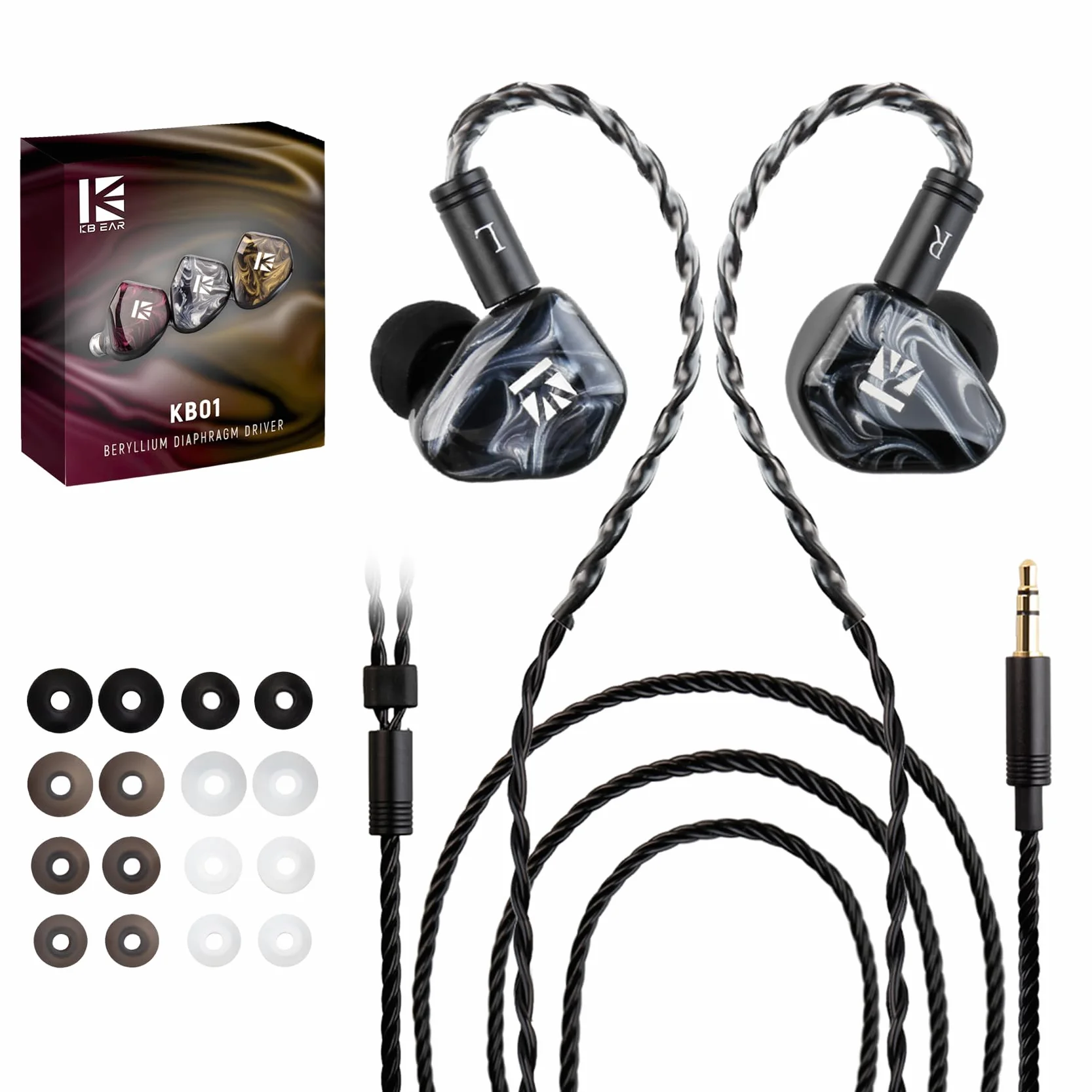 KBEAR KB01 Monitory douszne, HIFI berylowa, dynamiczny przetwornik w uszach, przewodowe słuchawki douszne, wysokiej klasy słuchawki dla muzyków, piosenkarzy z czystym dźwiękiem, kabel OFC, wnęka z