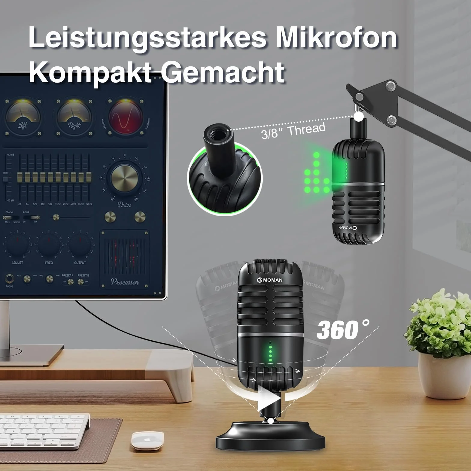 Mikrofon PC, mikrofon strumieniowy do PC, PS4, PS5, kondensacyjny mikrofon USB C do gier, podcastów, nagrywania, streamingu, wyciszenia/wzmocnienia, adapter do telefonu, kompatybilny z Mac, Winows