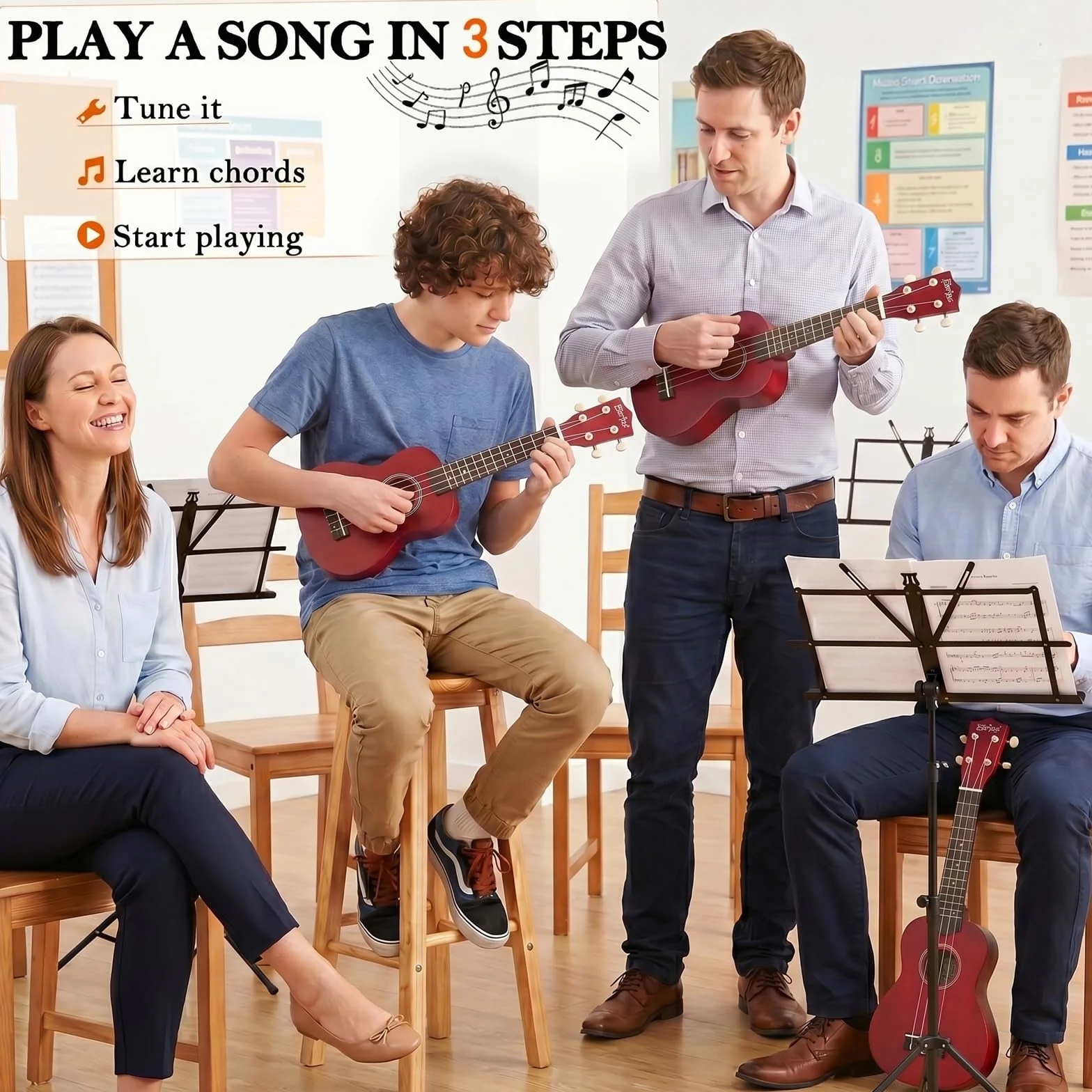 Everjoys Ukulele sopranowe, zestaw startowy dla dzieci i dorosłych, 21 cali, z torbą, tunerem, piosenkami, strunami, pickiem, mała gitara hawajska, mahoń