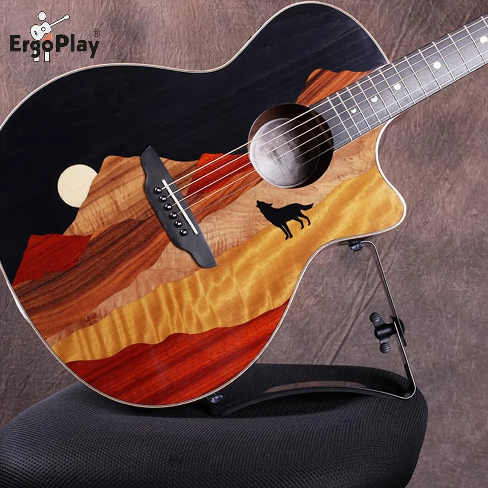 podpora do gitary Michael Tröster – ergonomiczna pomoc do gry na gitarze klasycznej – regulacja wysokości i nachylenia – z przyssawkami i folią ochronną - dla wysokich graczy - czarna