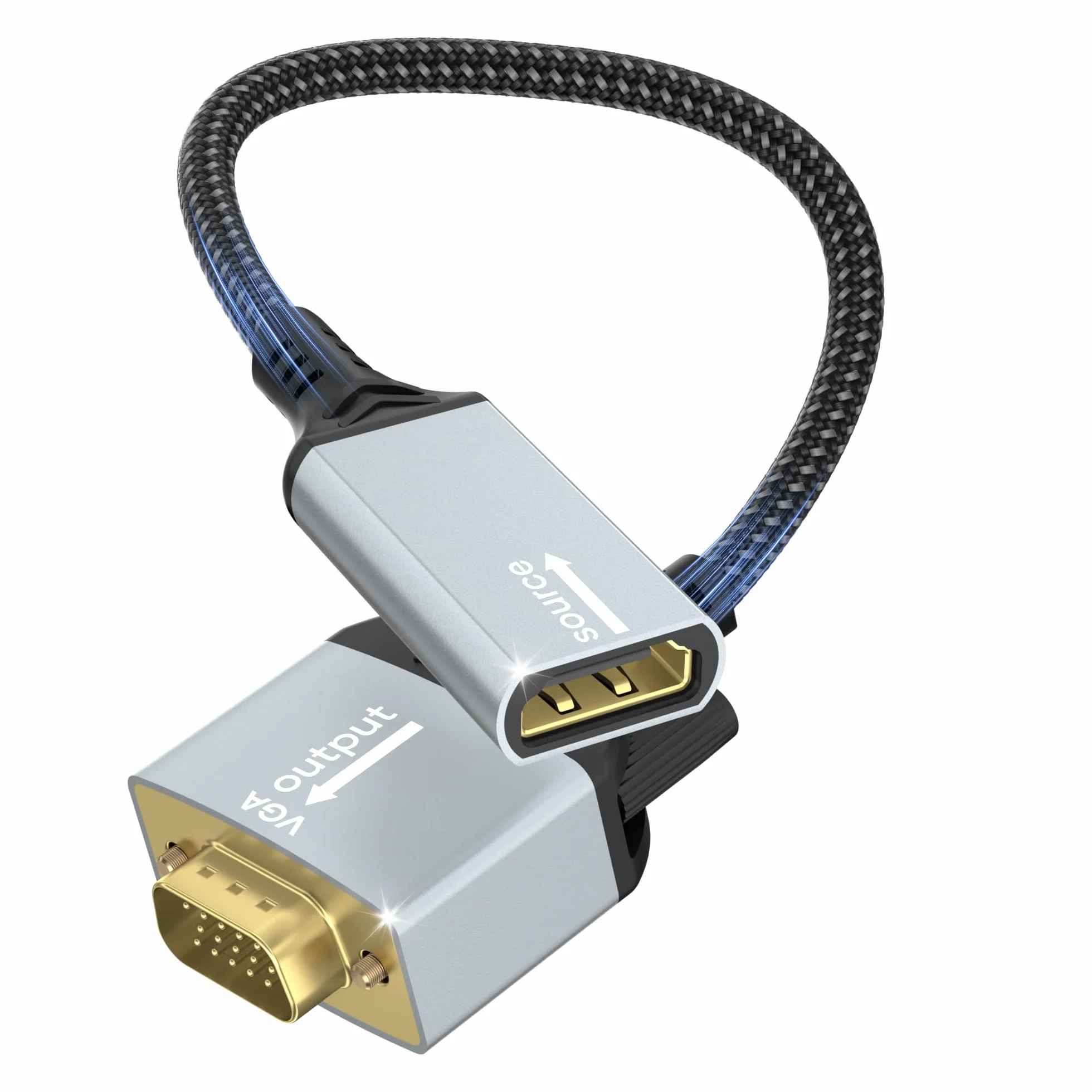 unidirektional HDMI-zu-VGA-Adapter,HDMI-Buchse-zu-VGA-Stecker-Adapter,nylonummanteltes Kabel,1080p-HDMI-zu-VGA-Monitor-/TV-Adapter,geeignet für PCs,Laptops,TV-Sticks,HDTVs,DVD,Projektoren und Monitore