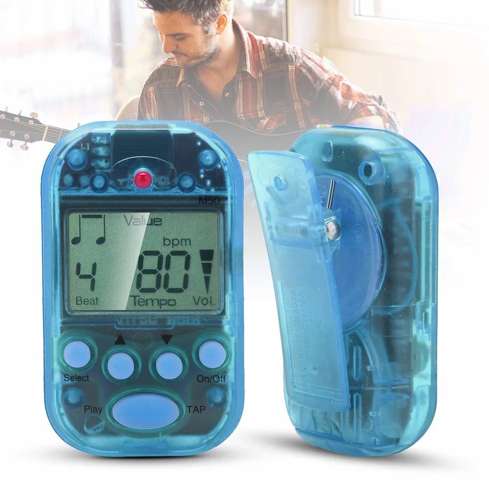 Metronom cyfrowy, M50 Meideal Blue Mini Metronom wielofunkcyjny cyfrowy pomiar beat-Tempo LCD