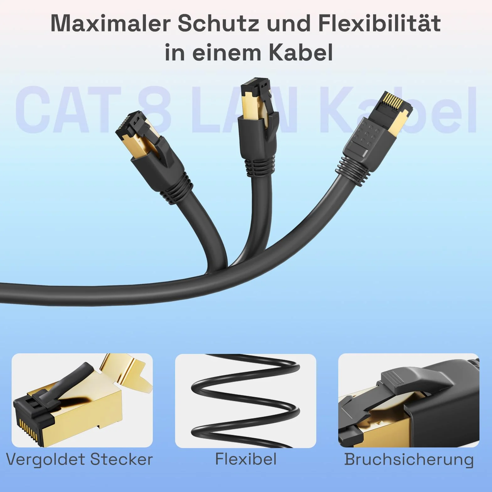 HB-Digital Kabel sieciowy 3 m CAT 8.1 S/FTP LSZH czarny 40 Gbit/s, LAN, kabel krosowy RJ45, wtyczka Ethernet, 40000 Mbit/s, prędkość transferu PIMF 2000 MHz, Cat.6 Cat.7 Cat.8