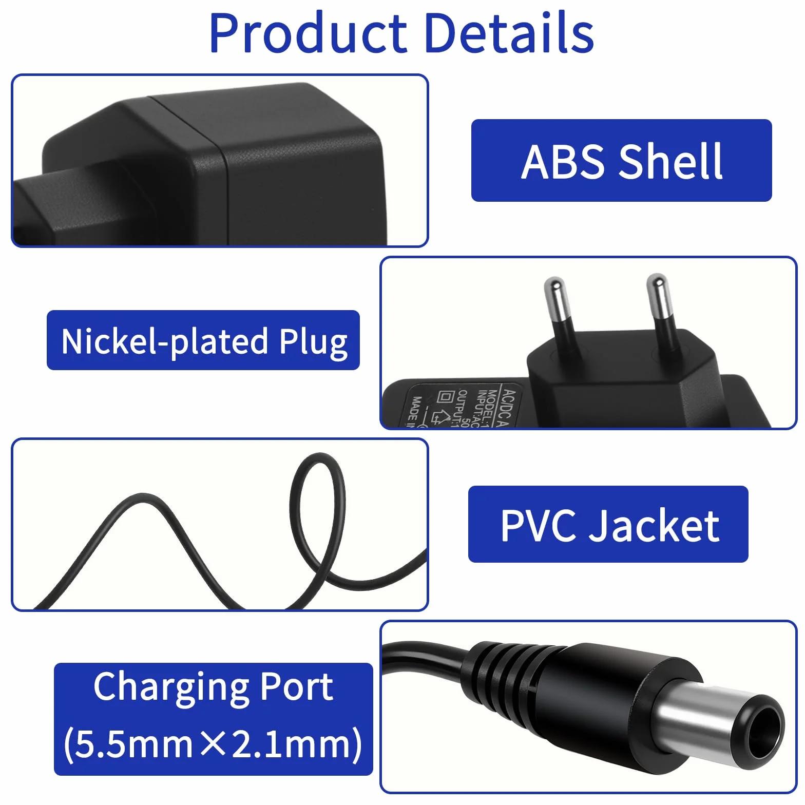 Zasilacz 12 V 0,5 A, zasilacz 12 V 0,5 A, uniwersalny zasilacz AC 100-240 V do DC 6 W ze złączem 5,5 x 2,1 mm, 6 W zasilacz do kamer CCTV Taśmy LED Router, 1 M