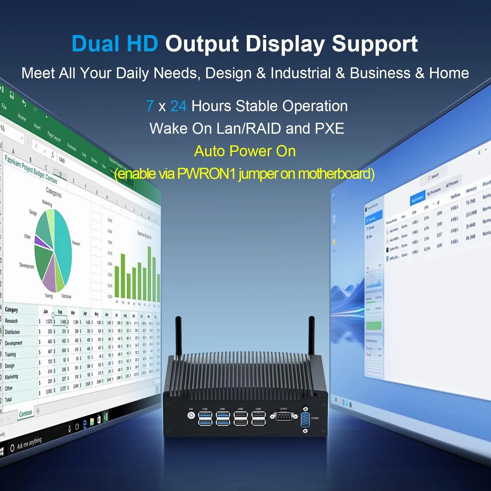WEIDIAN Industrial Mini PC bez wentylatora Win11 Pro Core i5 8350U 16GB RAM 512GB SSD Mini Komputer 4K 2HD, 2x RS232 COM, 2x Gigabit Ethernet, 8USB VESA Komputer przemysłowy Auto Power On Wake on LAN