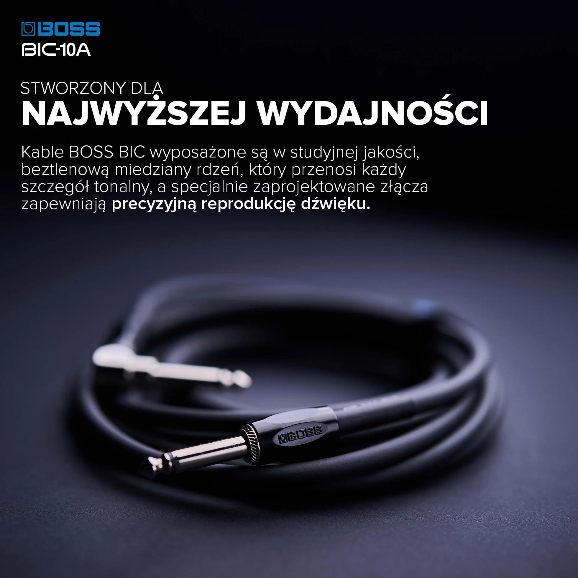 Seria BOSS BIC-10A | Kabel Instrumentalny | Złącza Proste i Kątowe ¼ Cala | Długość 3 m | Wysokiej Jakości Kable do Gitary, Basu i Innych Instrumentów | Cicha Praca i Trwałość | Czarny