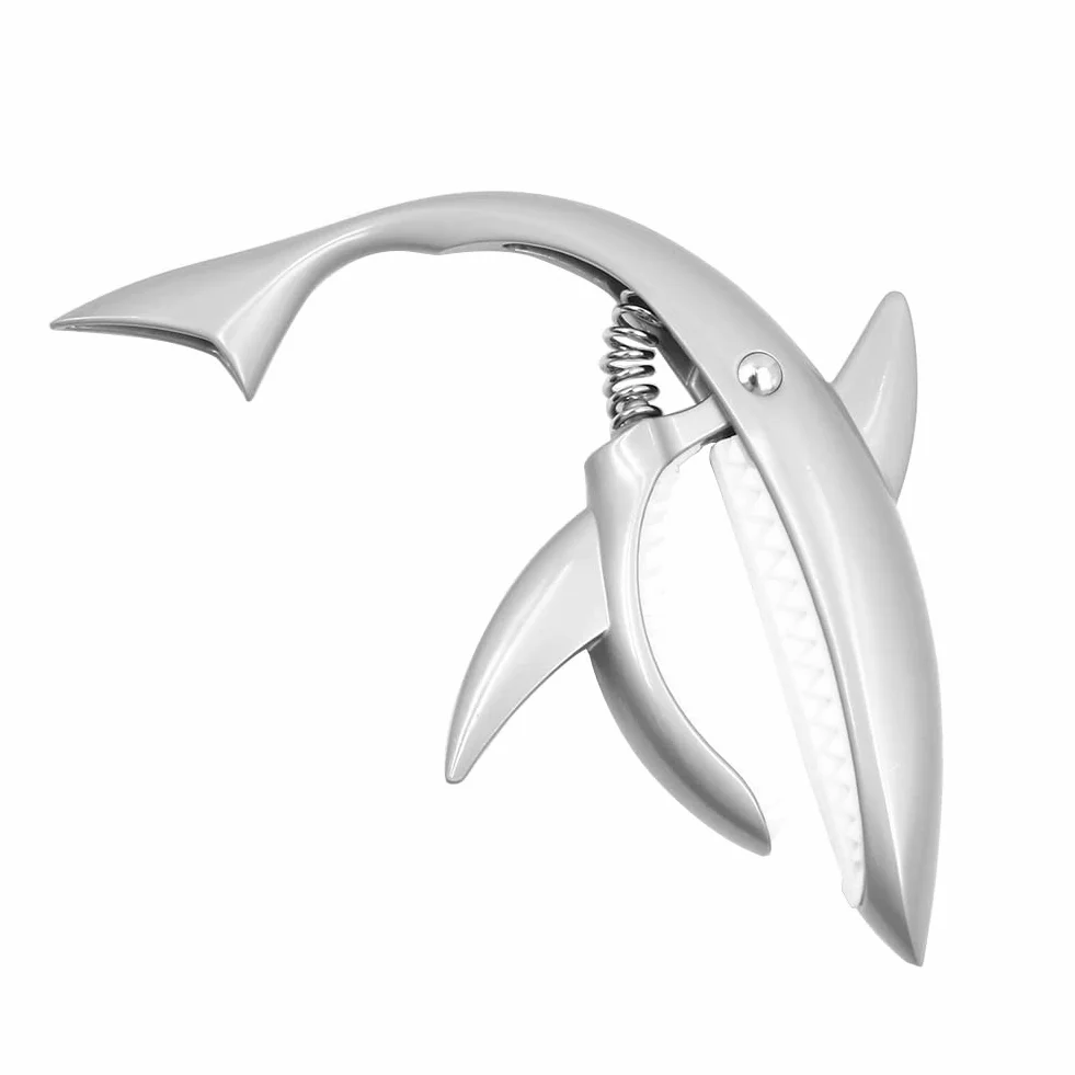 Alnicov Kapodastr Gitarowy Shark Capo ze Stopu Cynku Klips Tonowy do Gitary Elektrycznej, Akustycznej, Klasycznej i Ukulele (Srebrny)