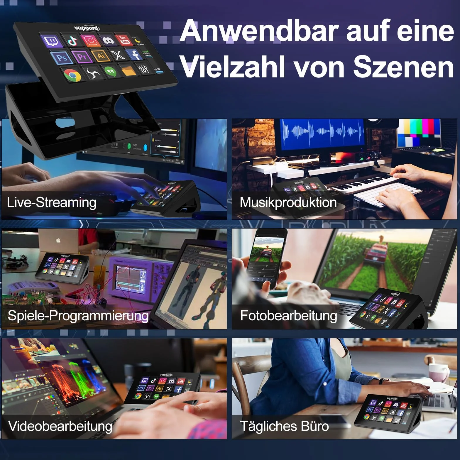 Stream Controller Deck, Studio Controller, 15 regulowanych przycisków LCD, kompaktowy panel kontrolny, wyzwalacz akcji w aplikacjach i oprogramowaniu, takich jak OBS, Twitch, YouTube, kompatybilny z
