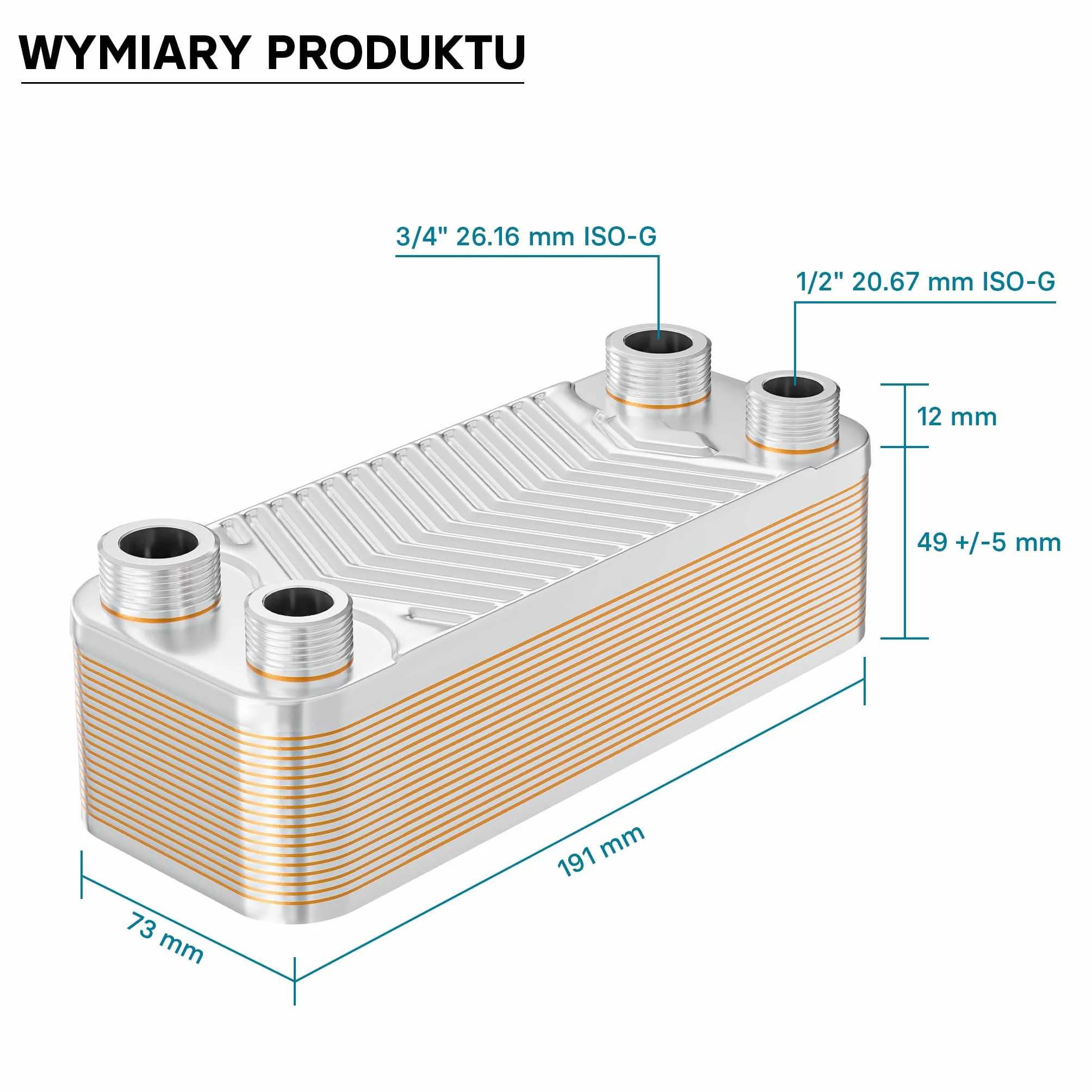 Wiltec Wymiennik płytowy 20 płyt, maks. 44 kW, maks. przepływ 4 m³/h, objętość 0,36 l, ze stali nierdzewnej do przekazywanie ciepła