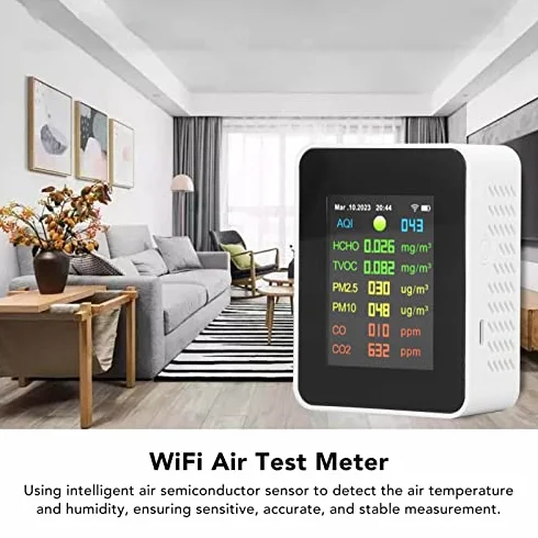 Tester jakości powietrza, Monitor Jakości Powietrza 9 w 1, WiFi PM2.5, PM10, HCHO, Zanieczyszczenia Organiczne, CO, CO2, Wielofunkcyjny Monitor